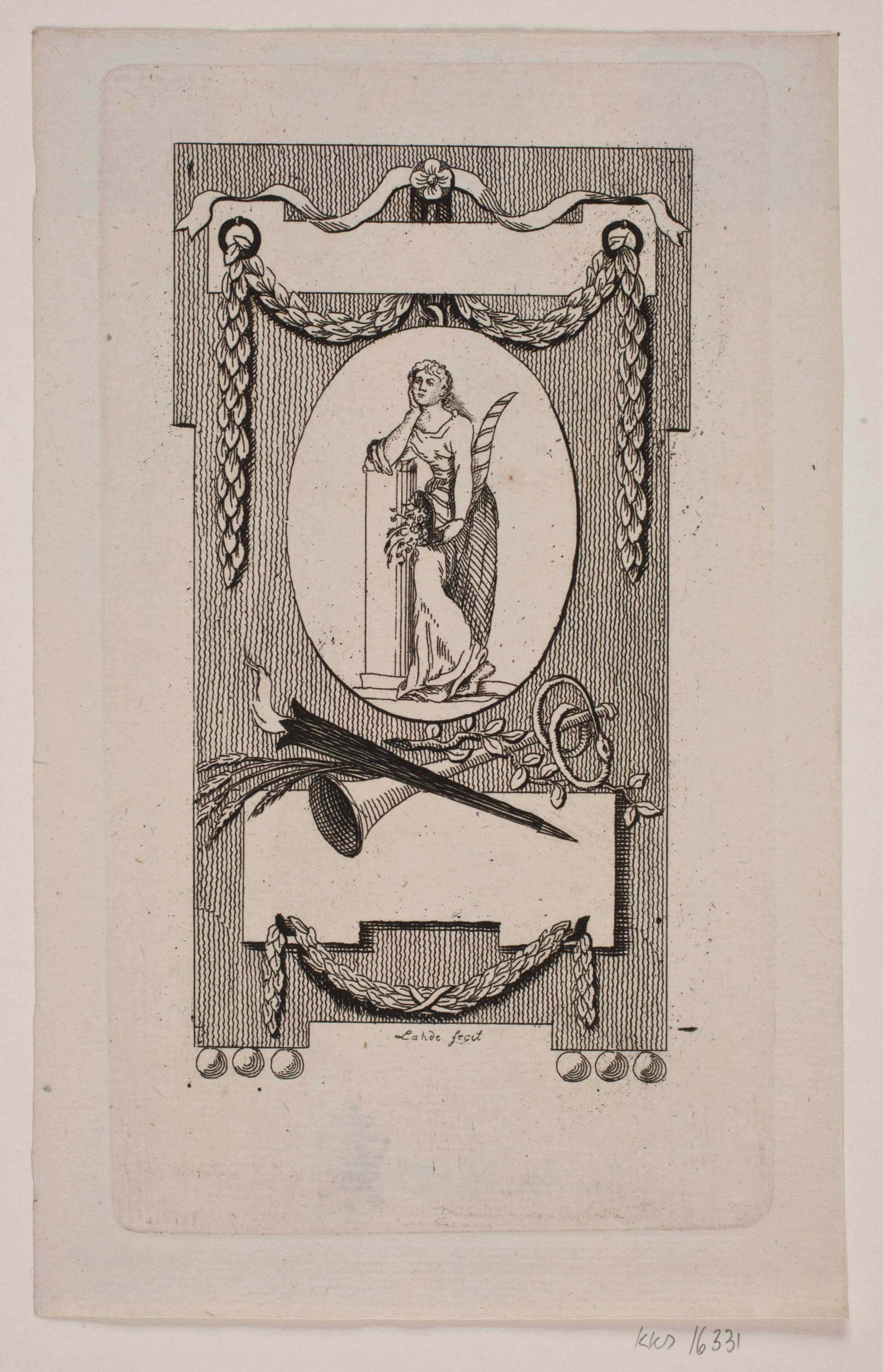 Vignet med kvinde med Overflødighedshorn, Gerhard Ludvig Lahde, 1765-1833