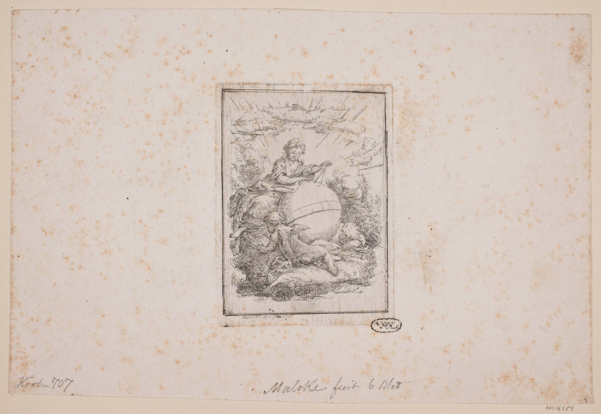 Urania med jordkloden og to genier, Simon Malgoc, 1776