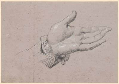 Studie af en venstre hånd, anvendt i helfigursportrættet af Frederik den sjette som Kronprins fra 1786 på Amalienborg