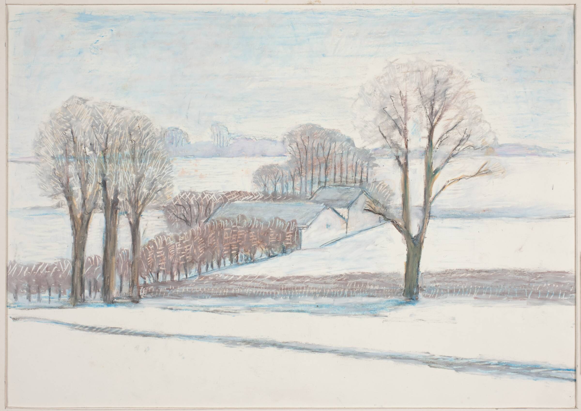 Landskab med en bondegård, i forgrunden træer, Henrik Starcke, 1899-1973