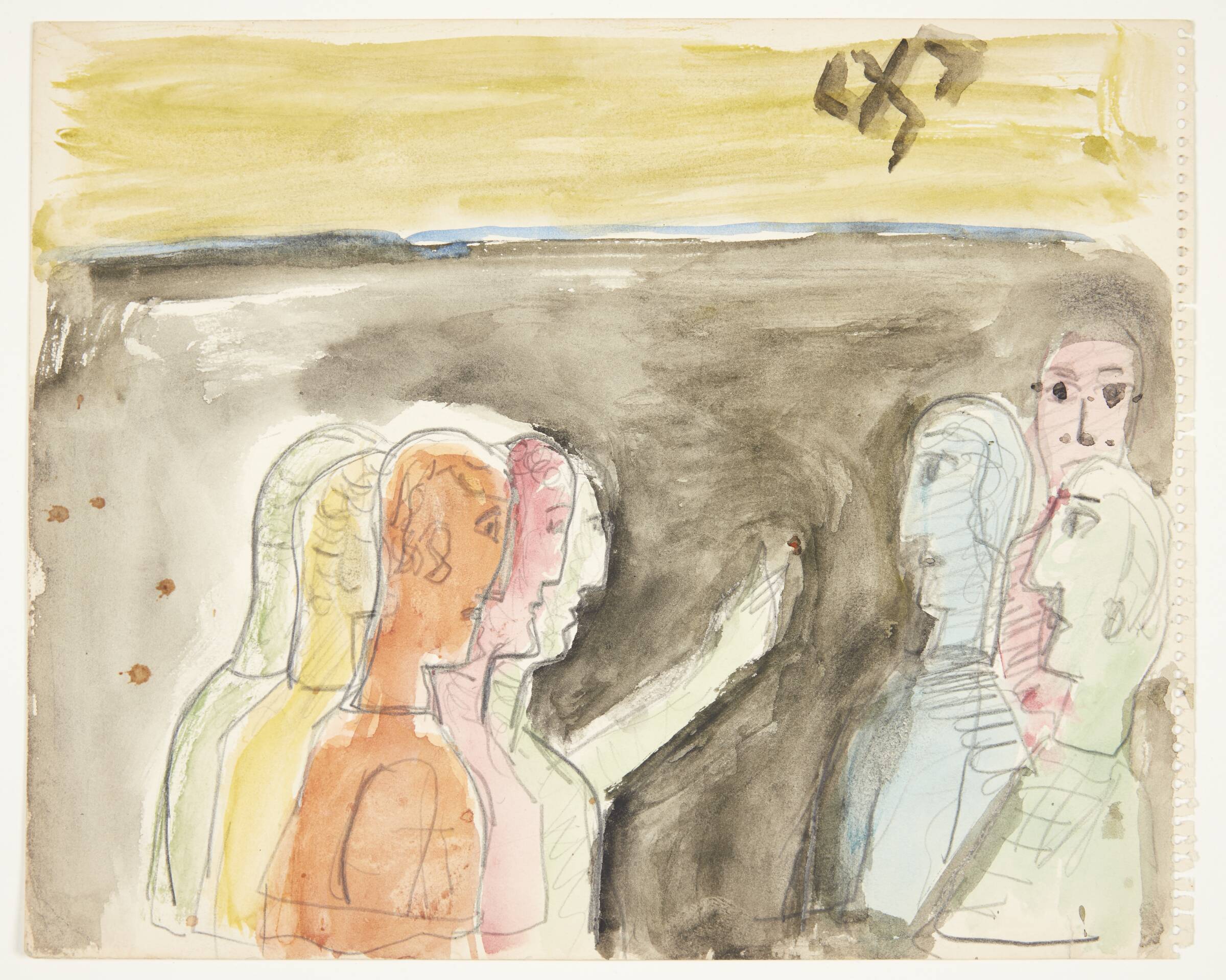Otte brystfigurer, den ene heiler. Foroven hagekors, Ebba Carstensen, 1900-1967