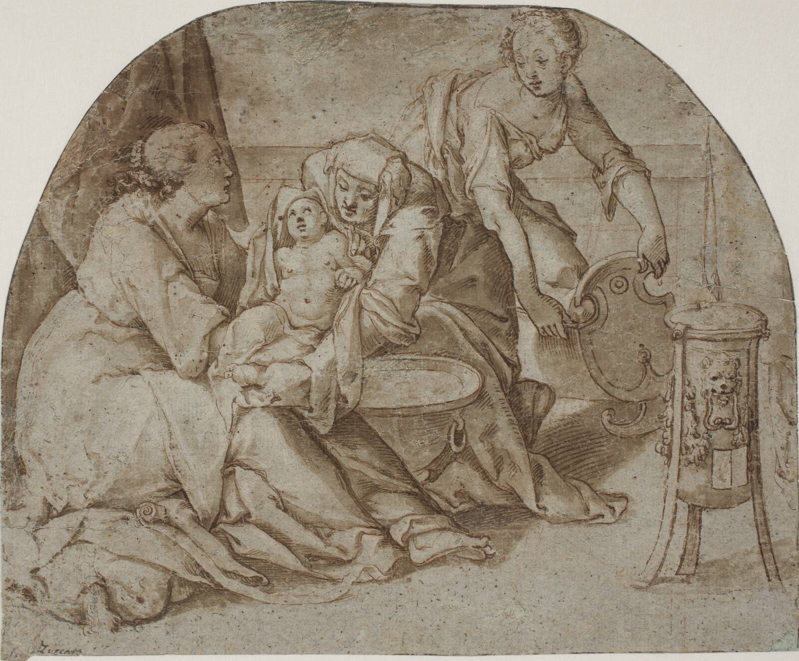 Den nyfødte Jomfru Maria bades, Ubekendt, 1540-1609