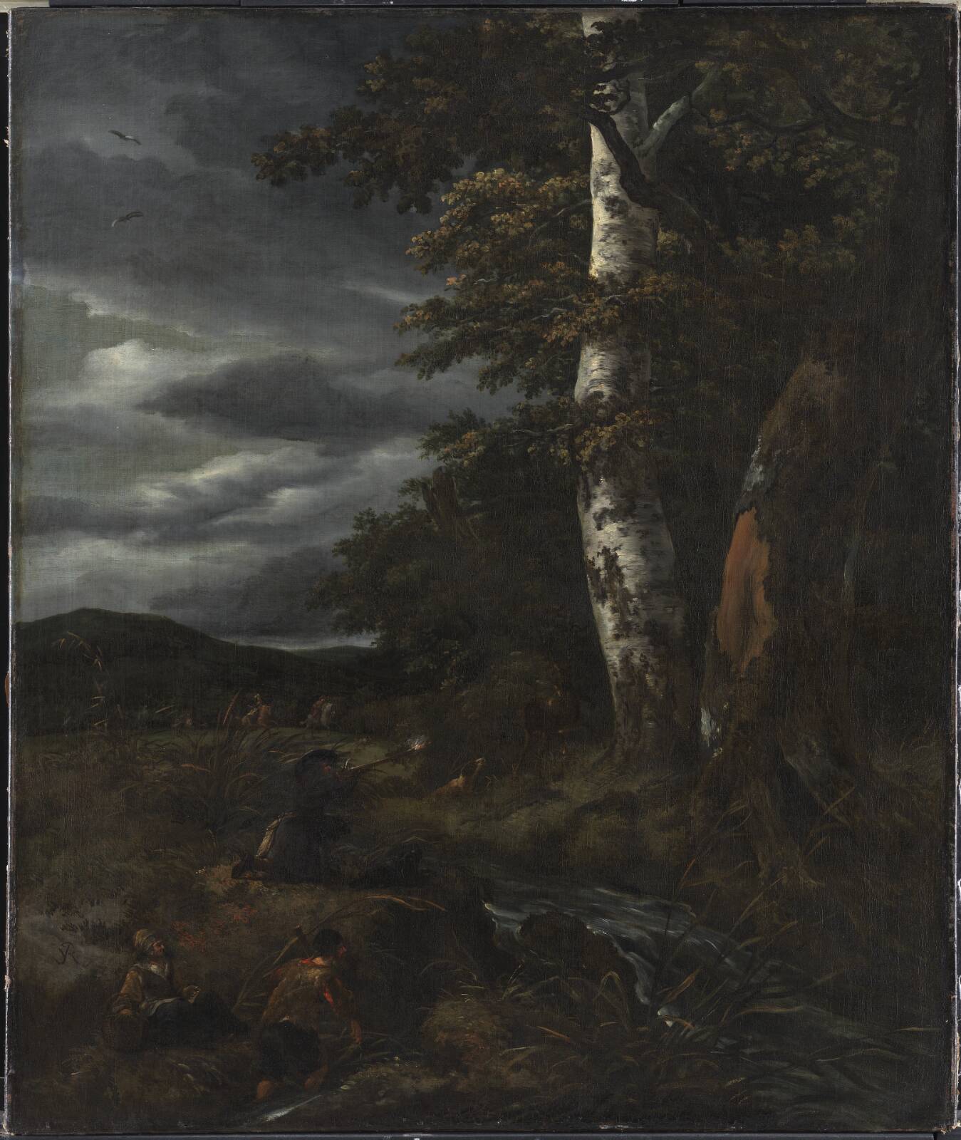 Landscape with a Hunting Scene, by Jacob Isaacksz. van Ruisdael, 1643-1682