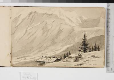 Landskab ved Chamonix, Frankrig. I forgrunden en sø