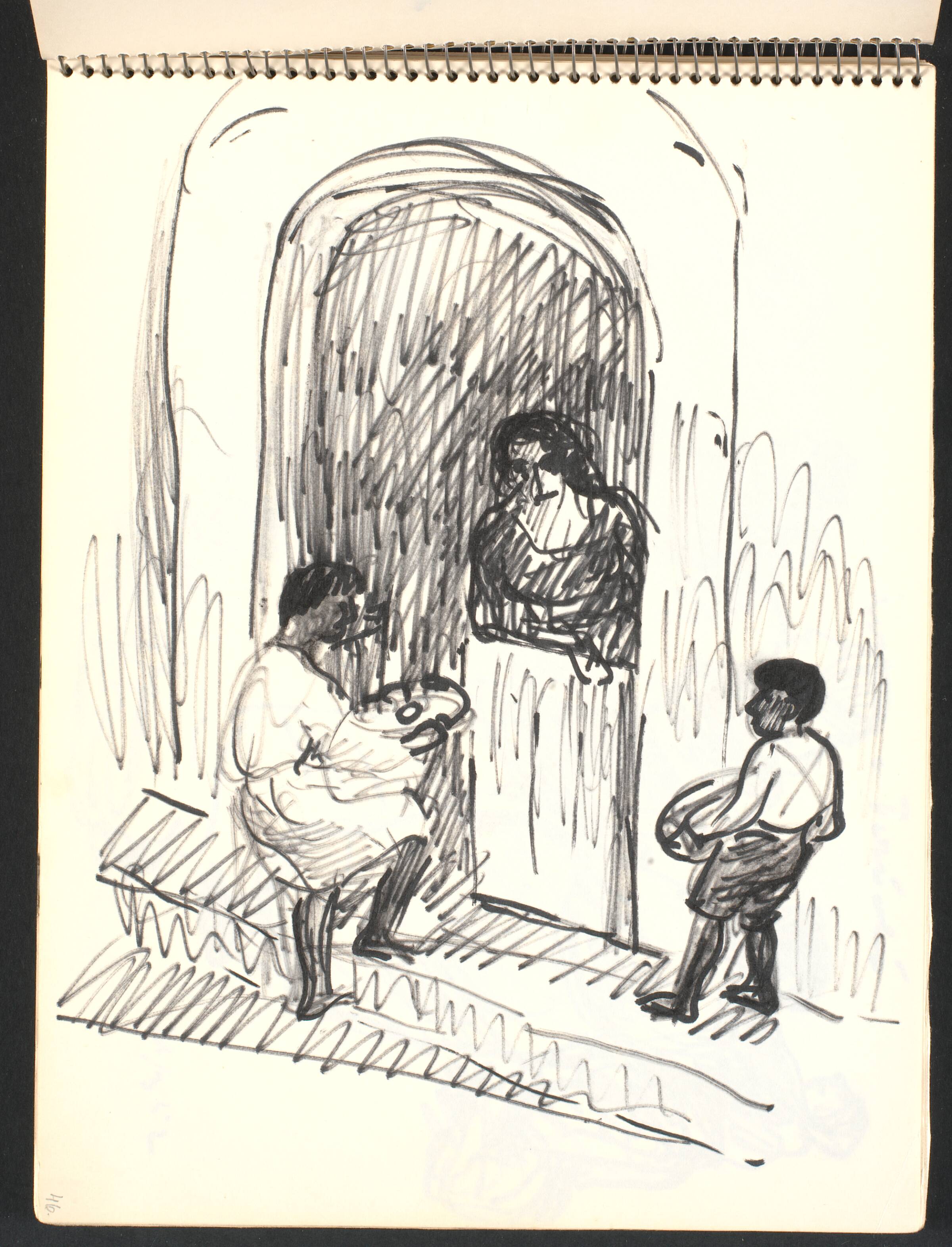 Gadescene, ved en port (butik), Gottfred Eickhoff, 1952
