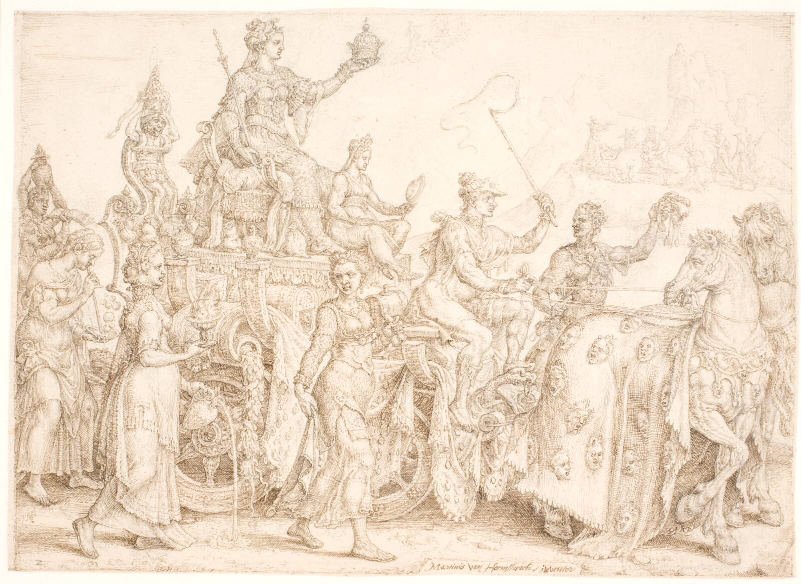 Triumfvogn. Opulentia (rigdom), Maarten van Heemskerck, 1562