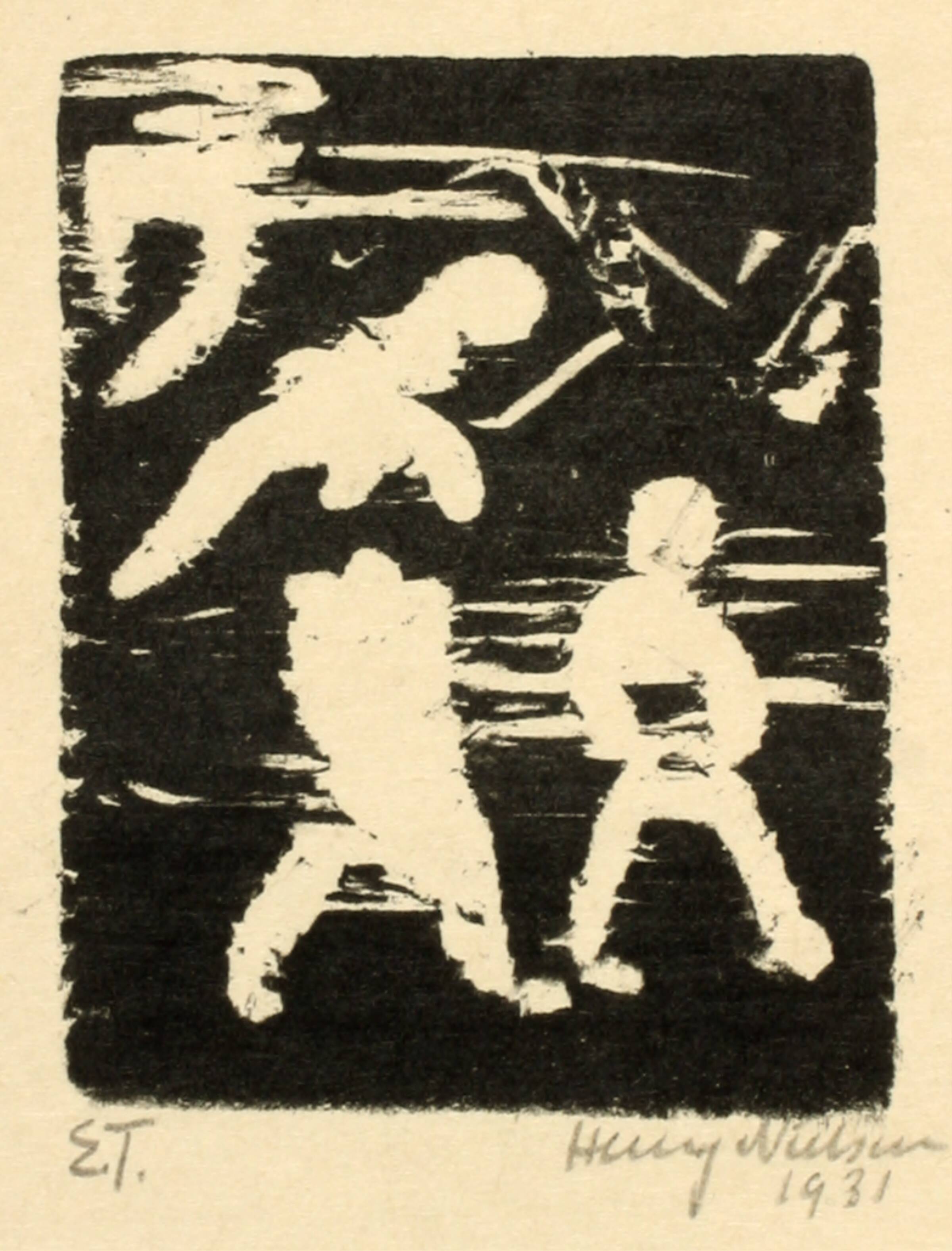 Gående kvinde og barn, Henry Nielsen, 1931