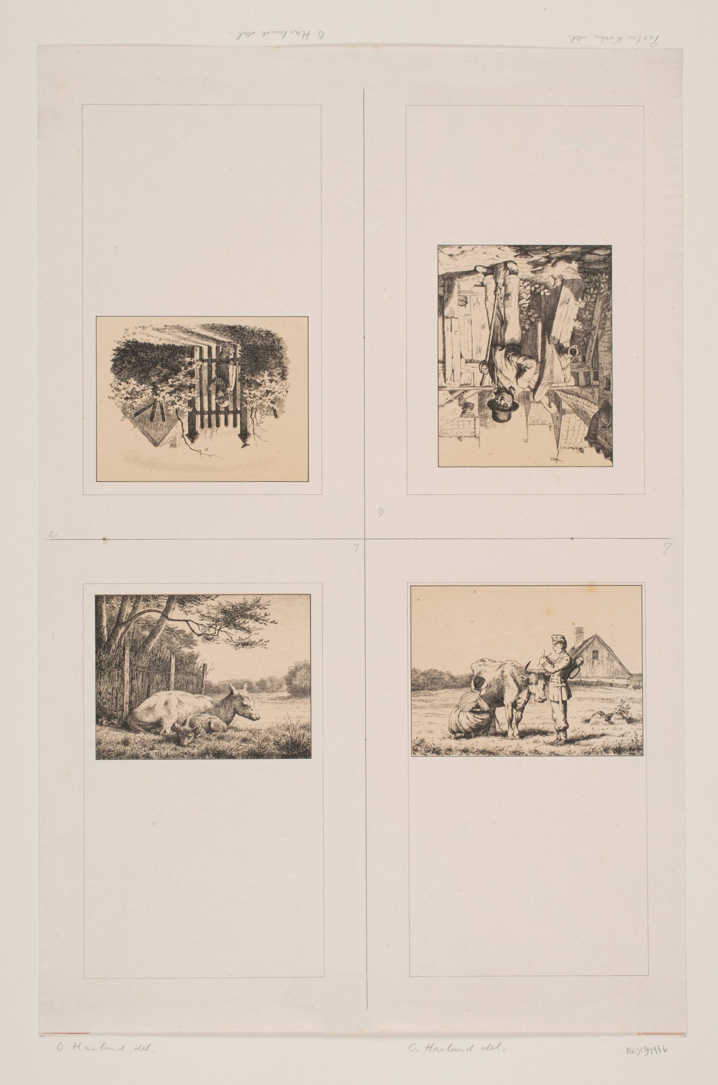 Illustrationer til "Billedbog for børn. Tegnet af Otto Haslund og Pietro Krohn med Vers af J. Krohn", Harald Jensen, 1871