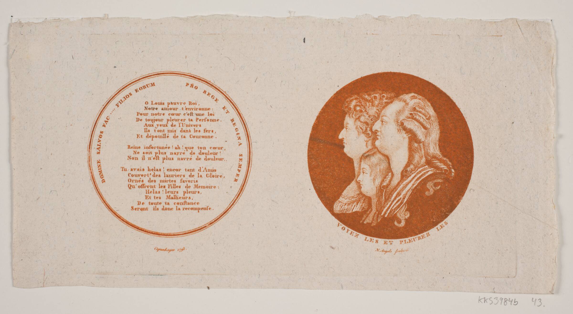 Medaillon med portrætter af Ludvig XVI, hans dronning og søn, G. N. Angelo, 1793