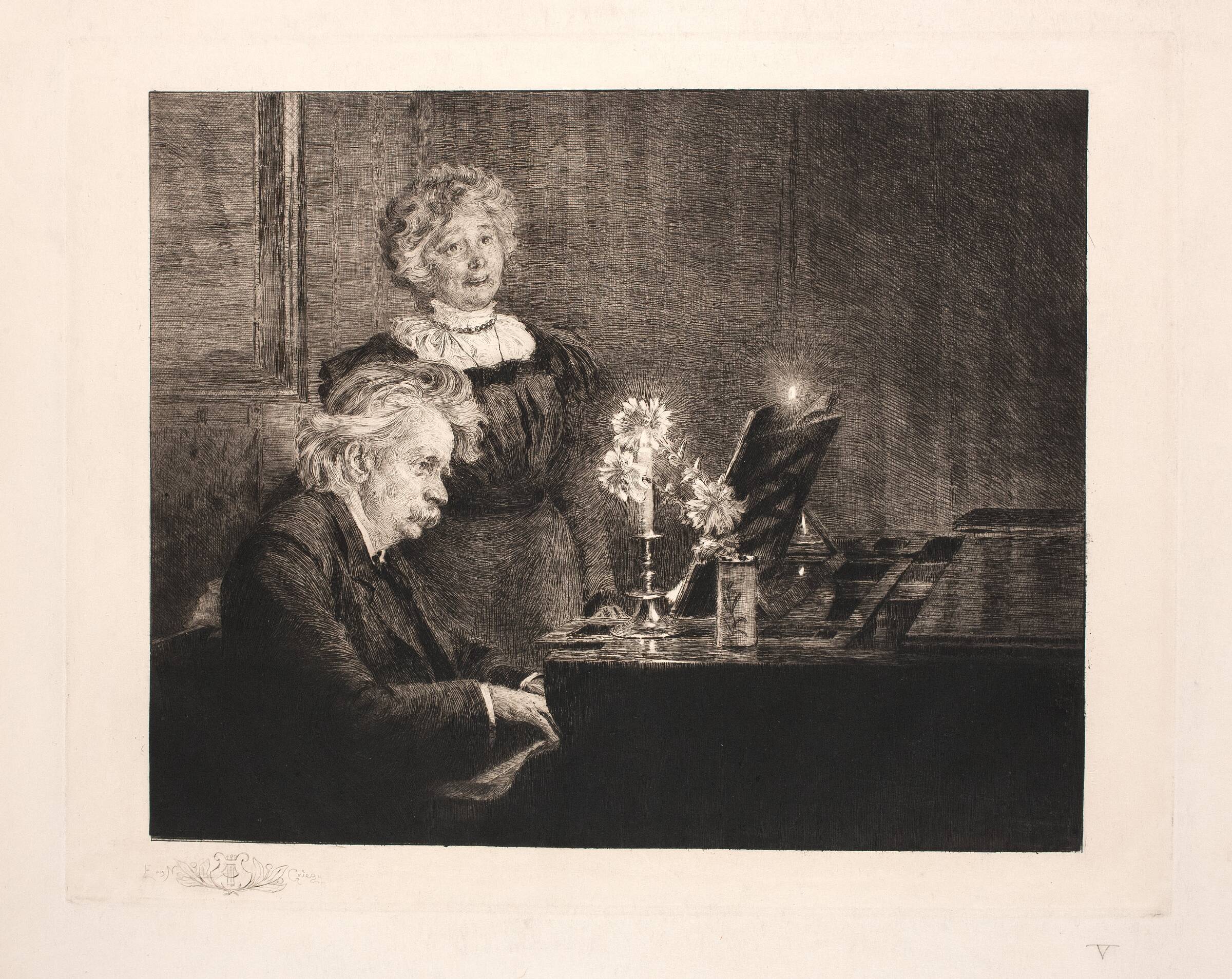 Edvard og Nina Grieg ved klaveret, P.S. Krøyer, 1899