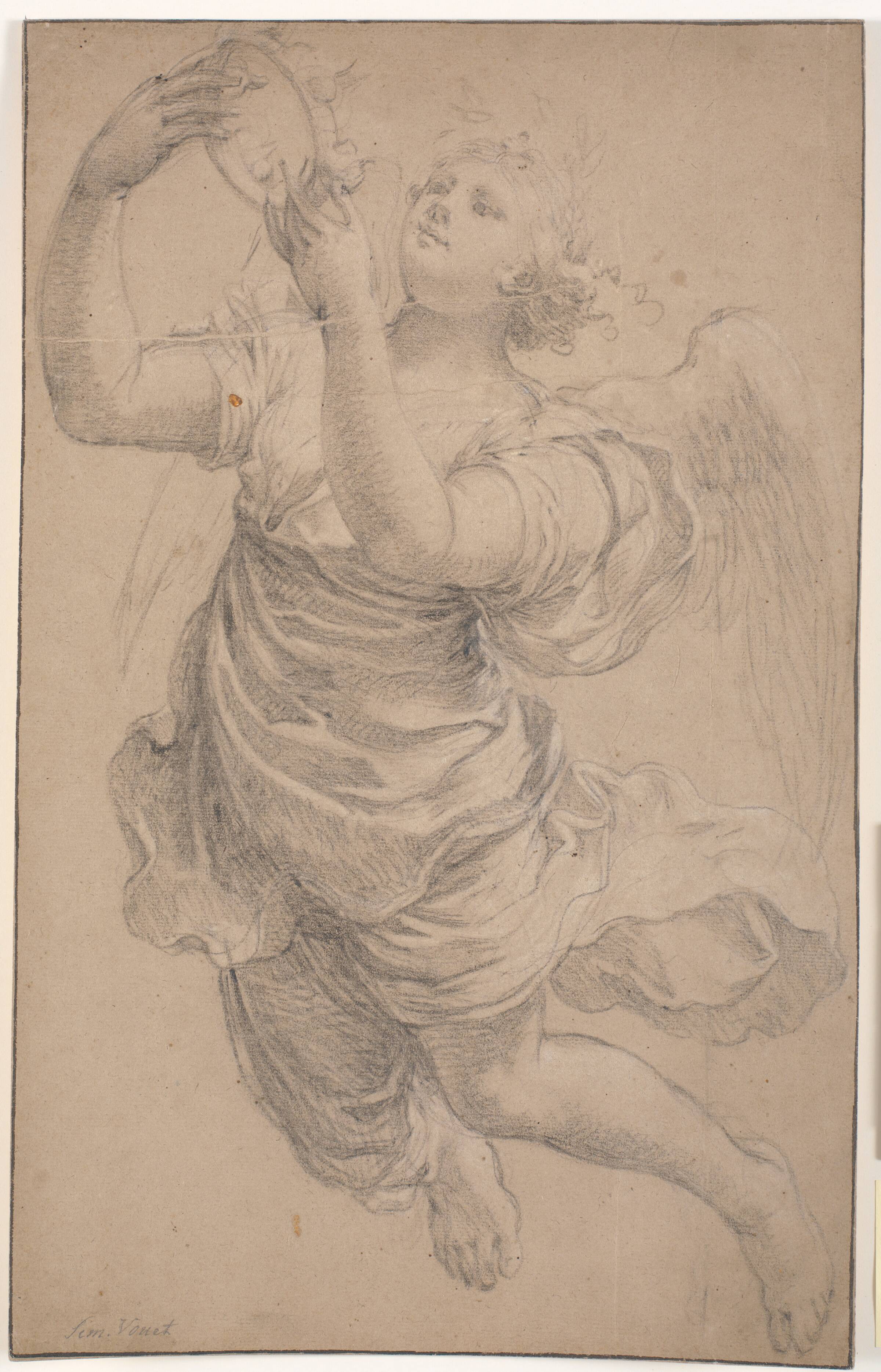 Flyvende engel med en krone mellem hænderne, Michel Corneille, 1602-1674