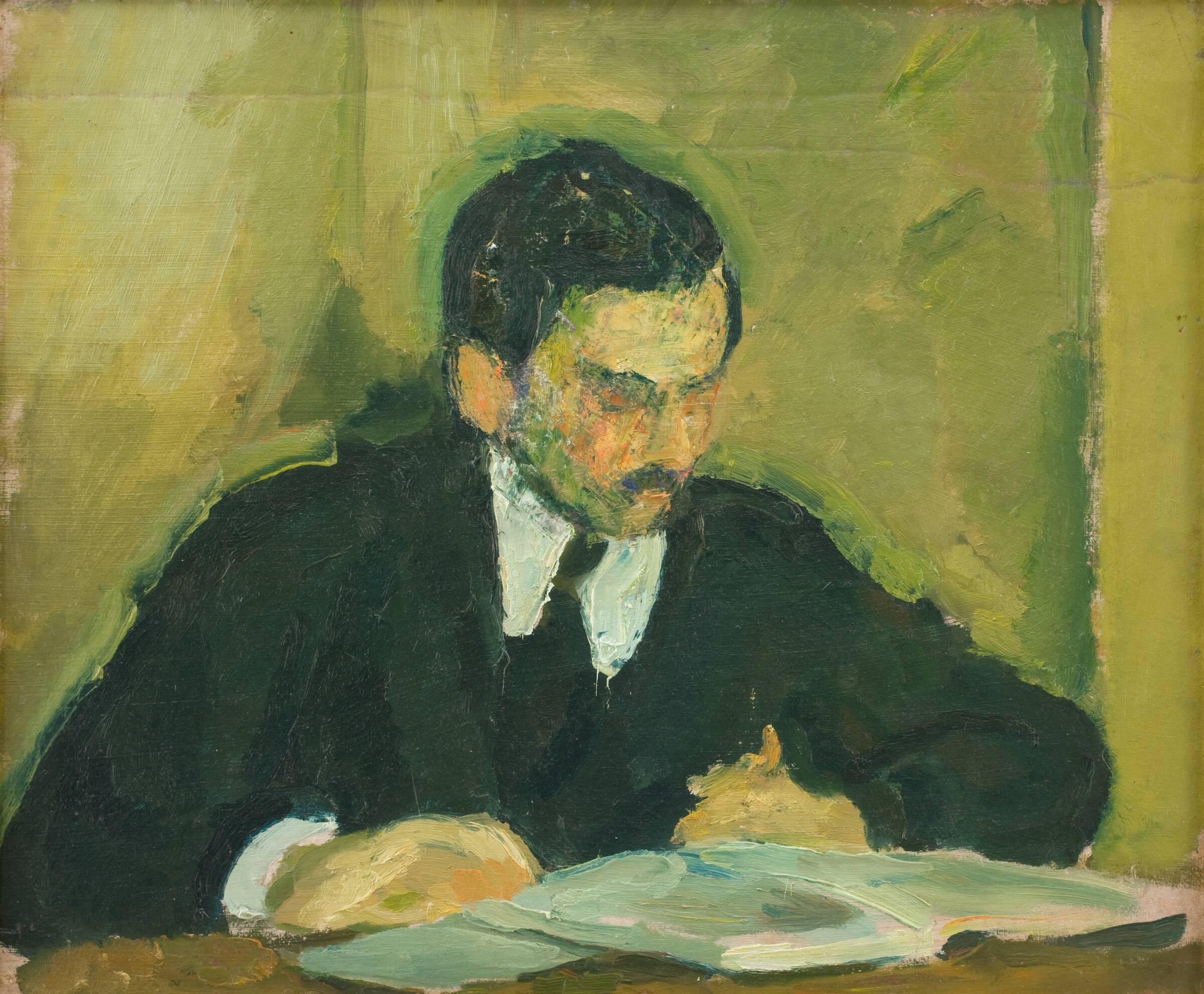 Maleren Ernst Goldschmidt læsende, Харальд Гирсинг, 1915