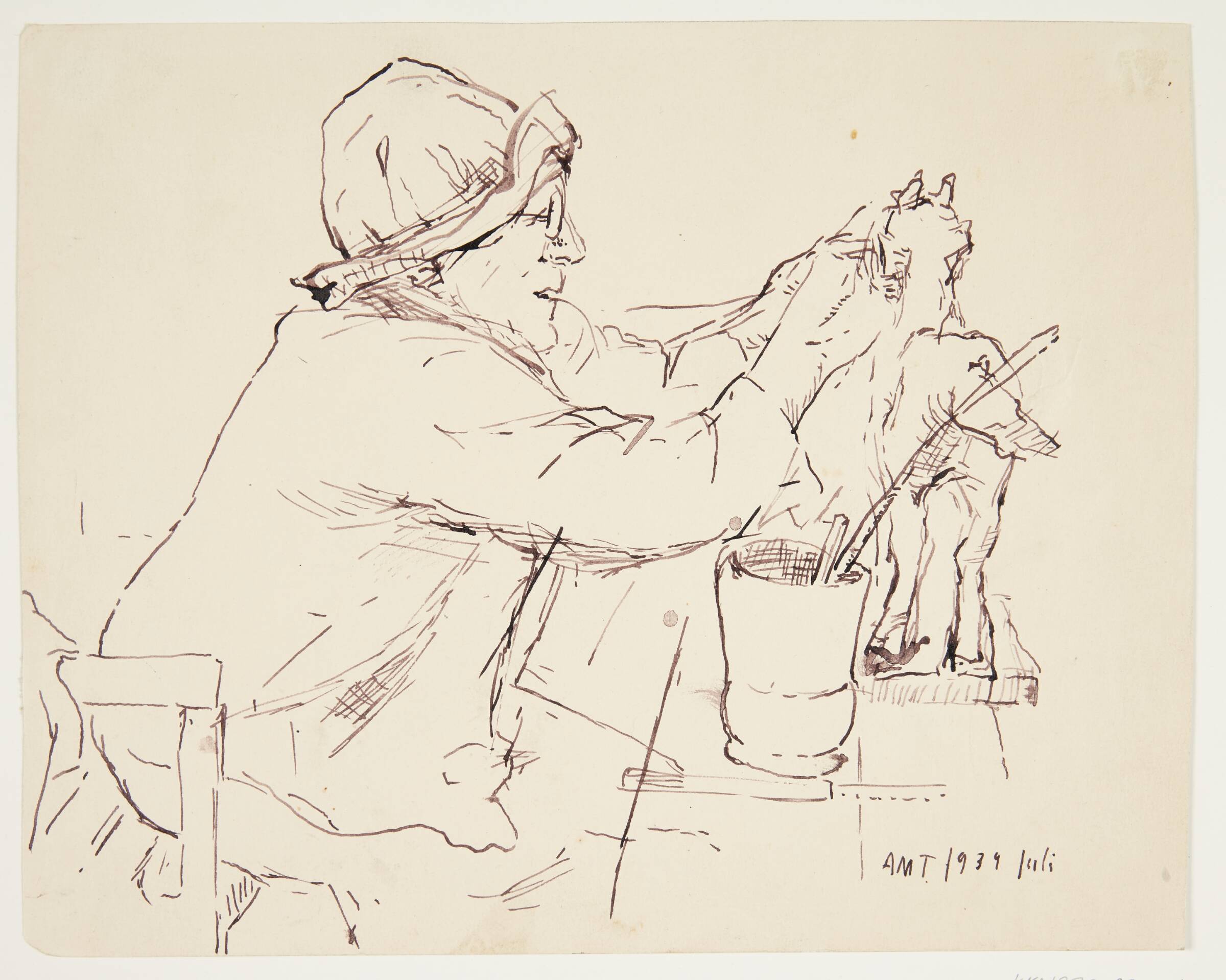 Anne Marie Carl Nielsen (kunstnerens mor) modellerer en hest, Anne Marie Telmányi, 1939