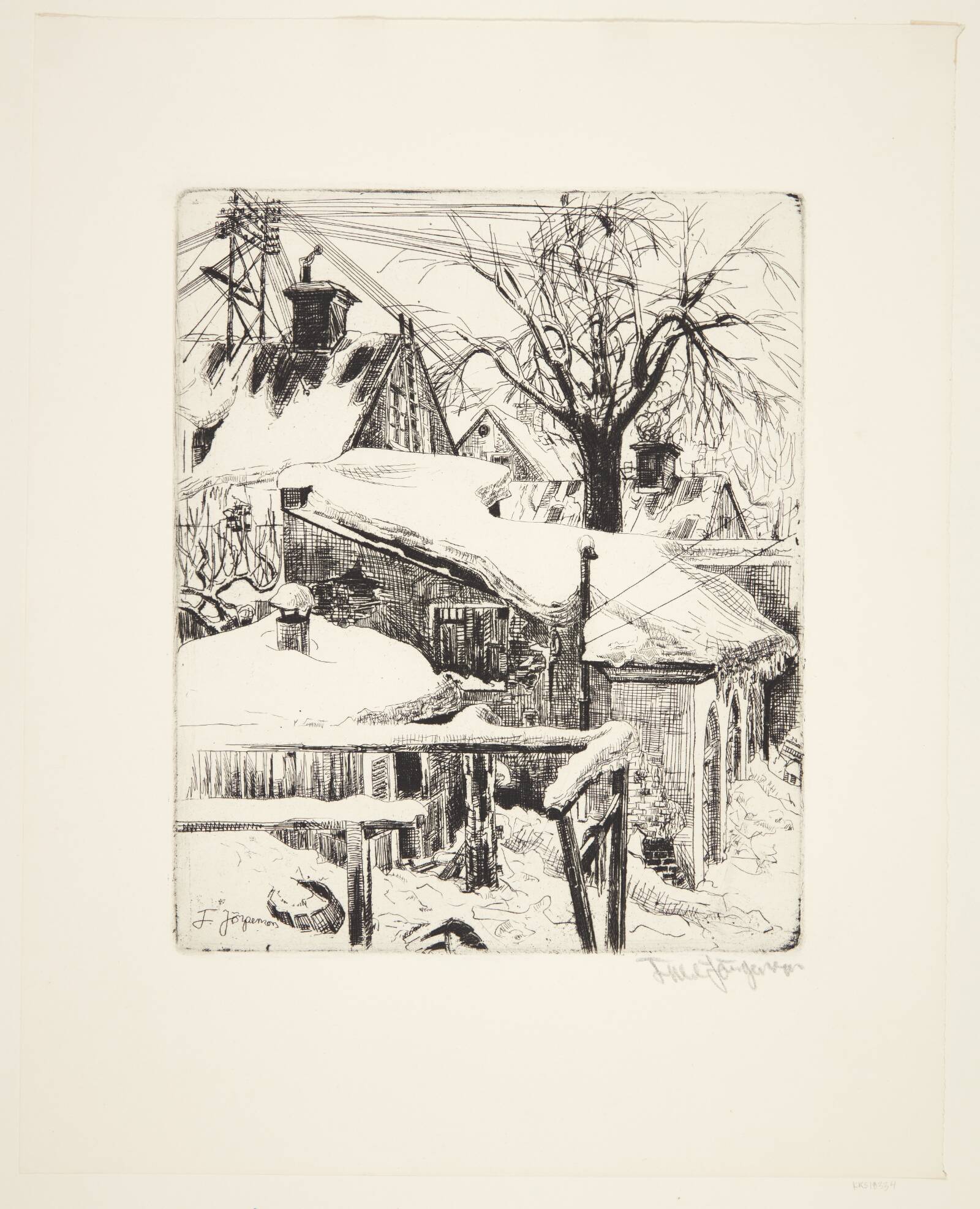 Bakgård i snö, Ture Jörgenson, 1949