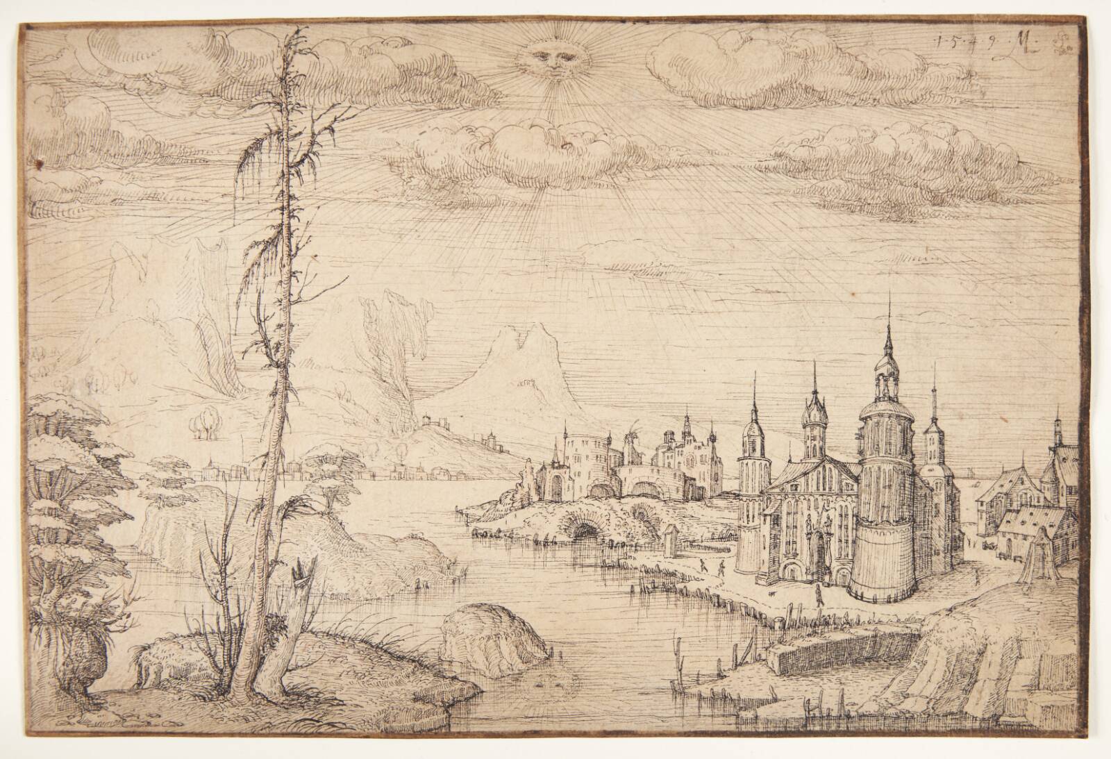 Landskab med en by, Melchior Lorck, 1549
