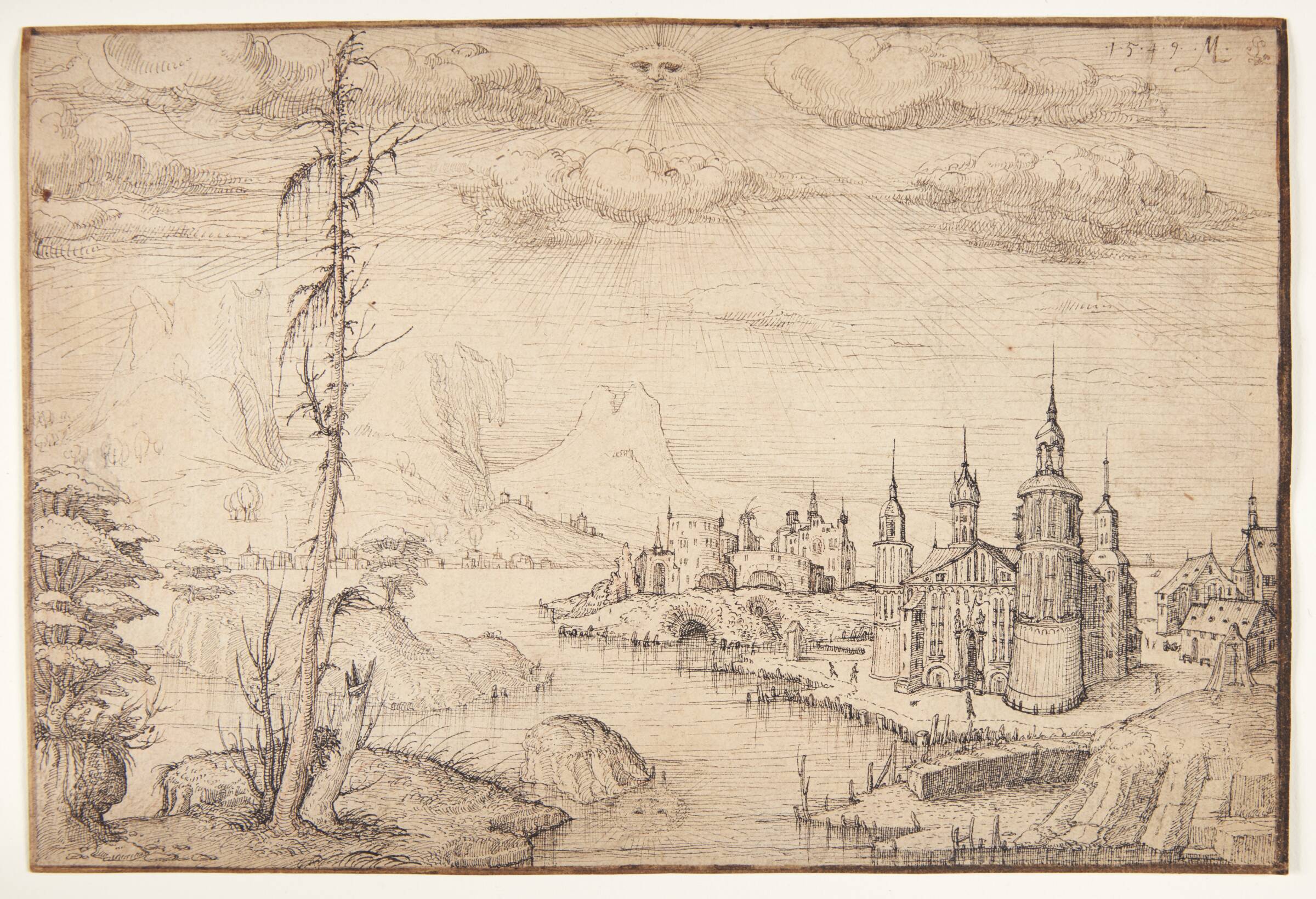 Landskab med en by, Melchior Lorck, 1549