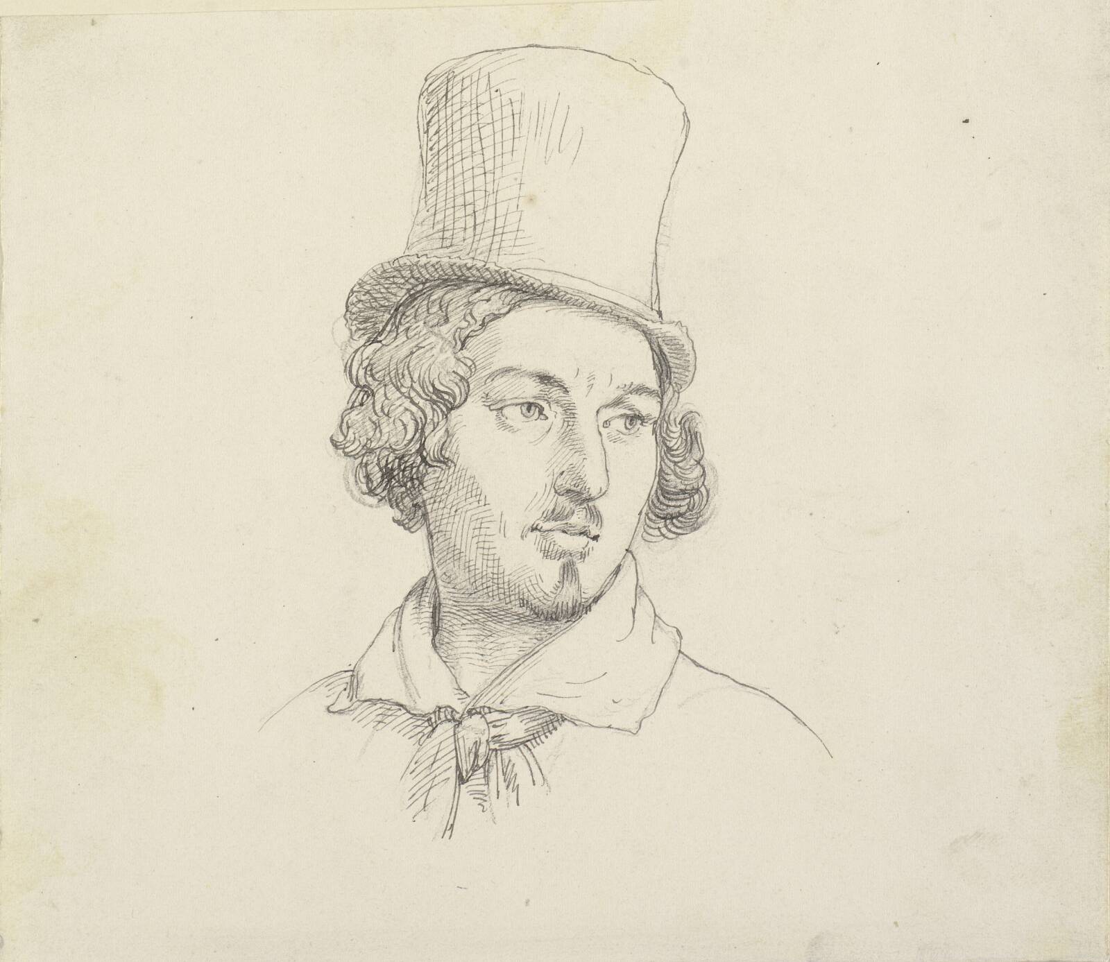 Hoved af mand med høj hat, Wilhelm Marstrand, 1810-1873