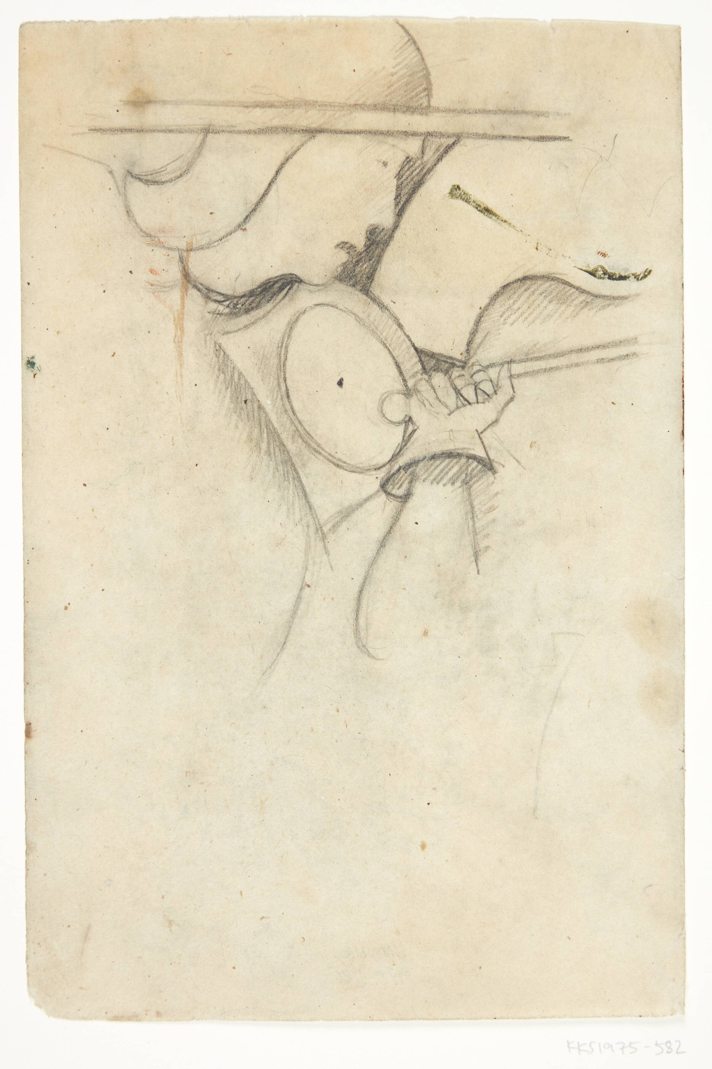 Fragment af nærkamp. Krigerhoved mellem rustninger. Kompositionsskitse til P. Uccellos "La Battaglia", William Scharff, 1901-1959