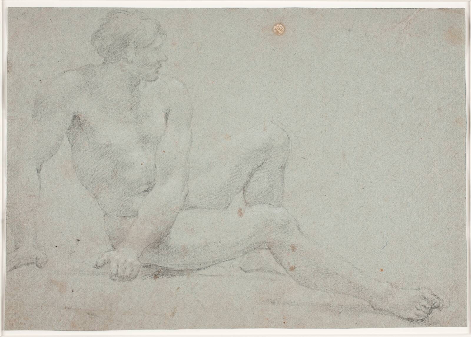 Mandlig modelstudie, siddende, Hendrik Krock, 1671-1738