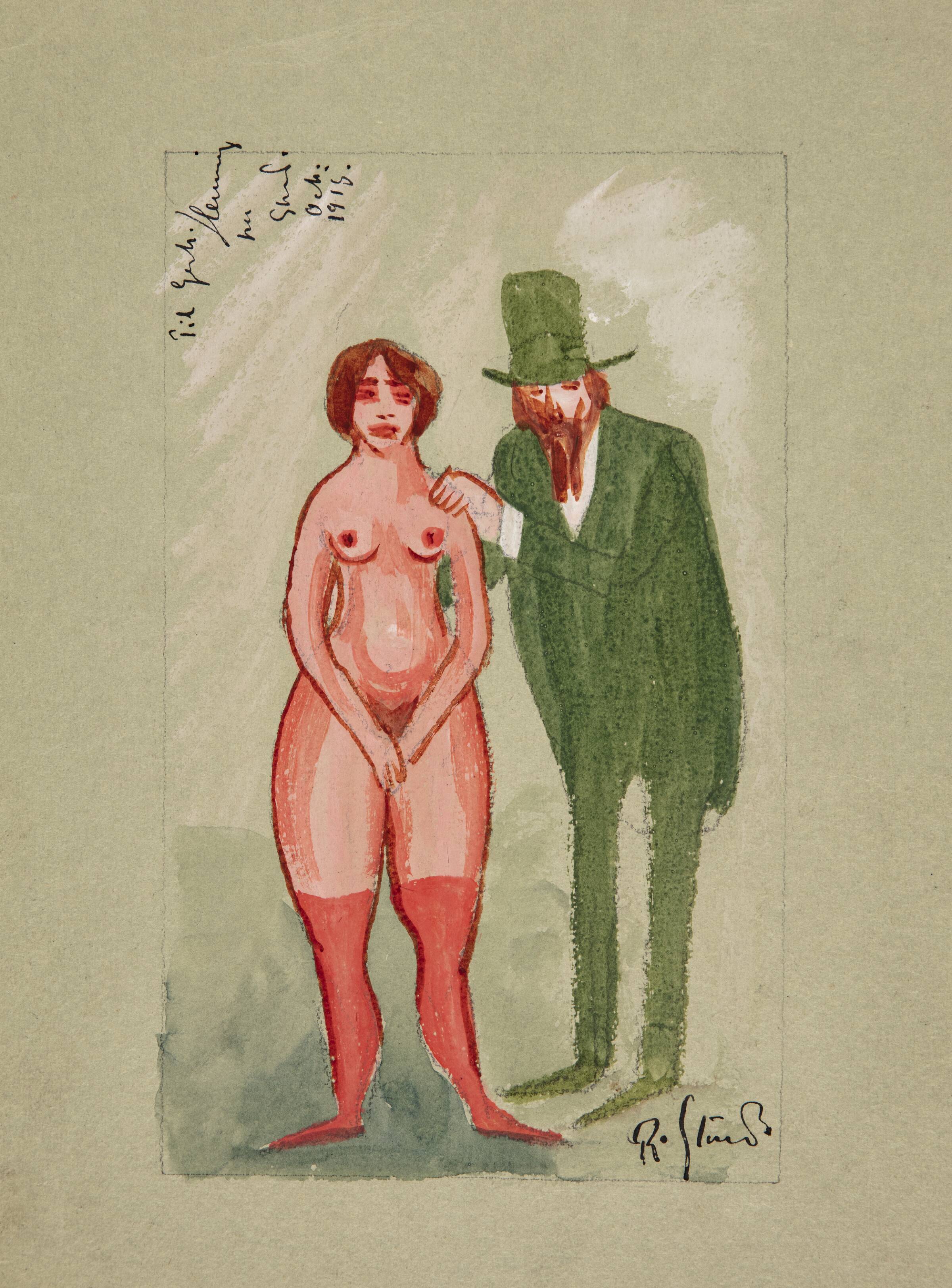 Rosa dame og grøn mand, Storm Petersen, Robert, 1915
