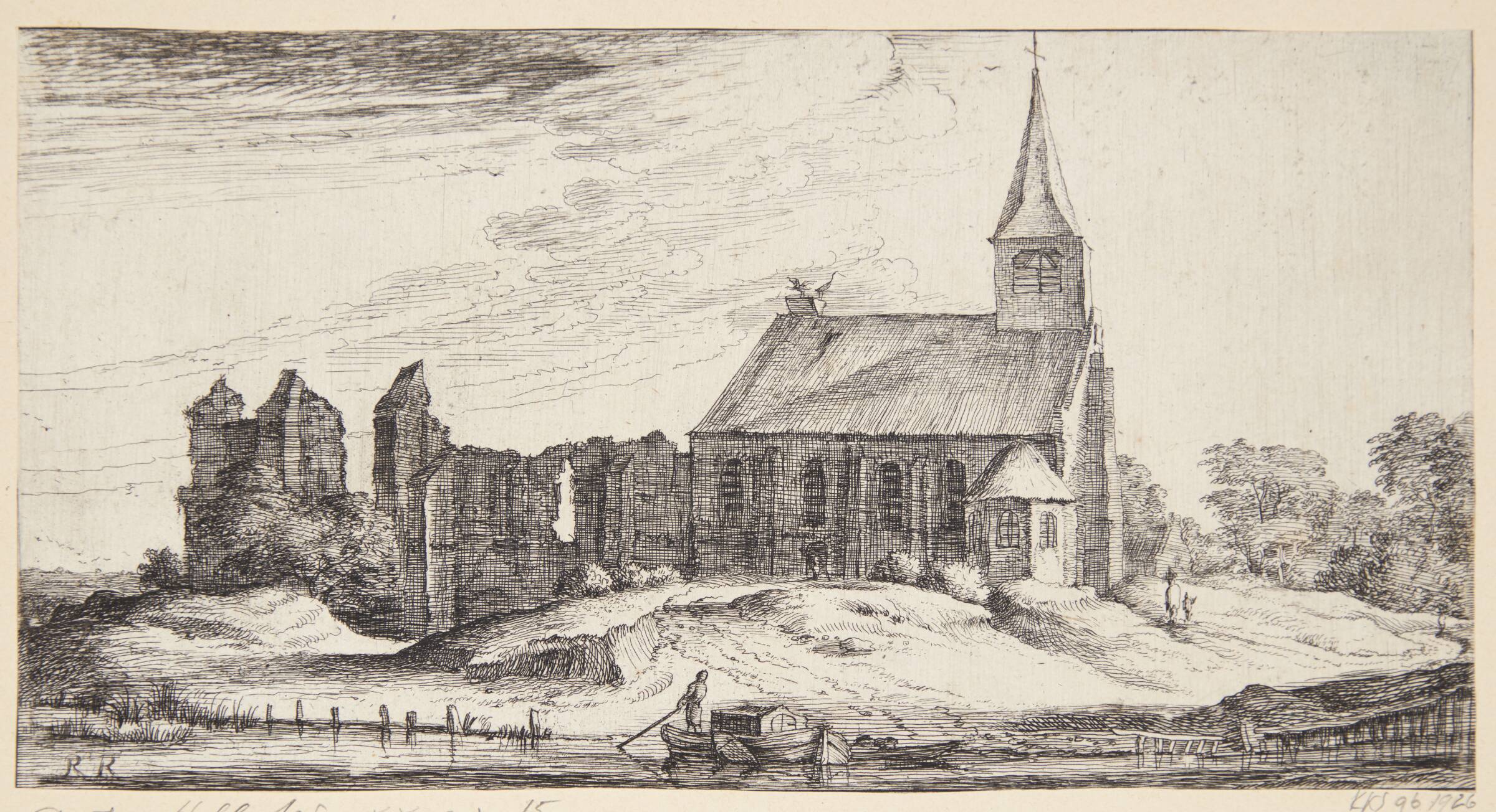 Udsigt mod kirken i Sloten, Geertruyt Roghman, 1625-1657
