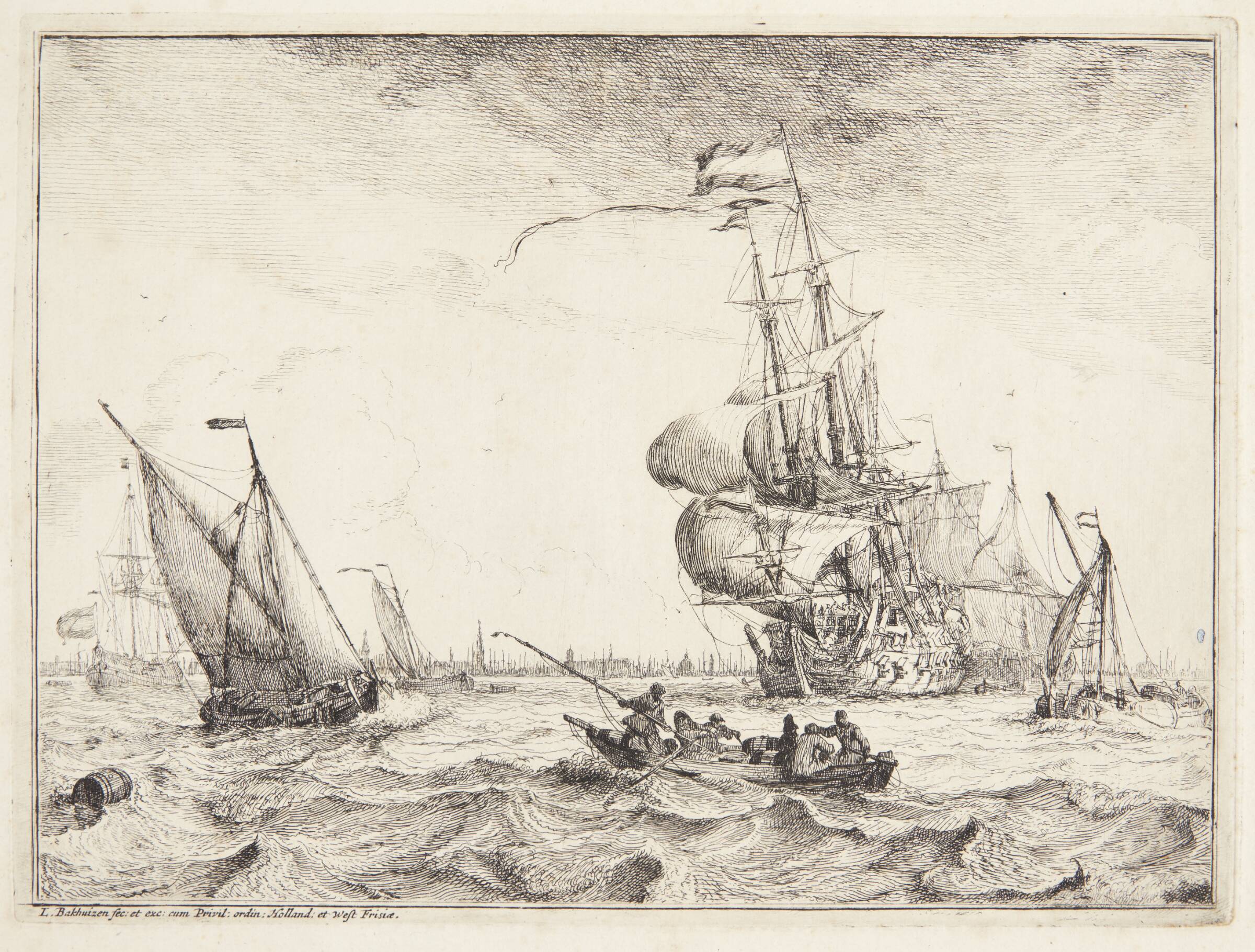 Skibe ud for Amsterdam, Ludolf Bakhuizen, 1701