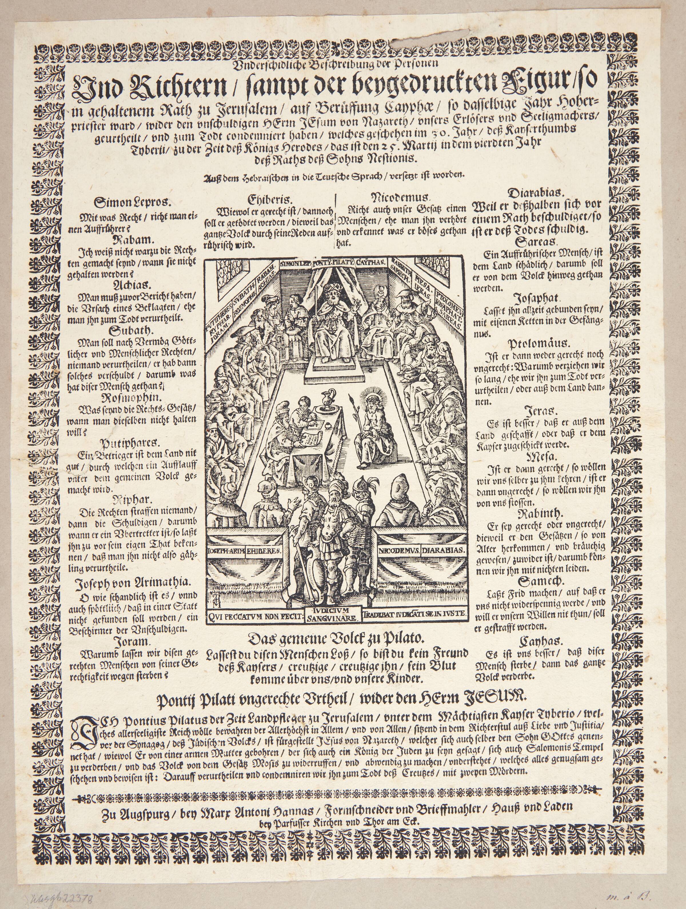 Kristus foran dommerne (Underschidliche Beschreibung der Personen und Richtern ... in gehaltene Rath zu Jerusalem), Marx Anton Hannas, 1630-1676