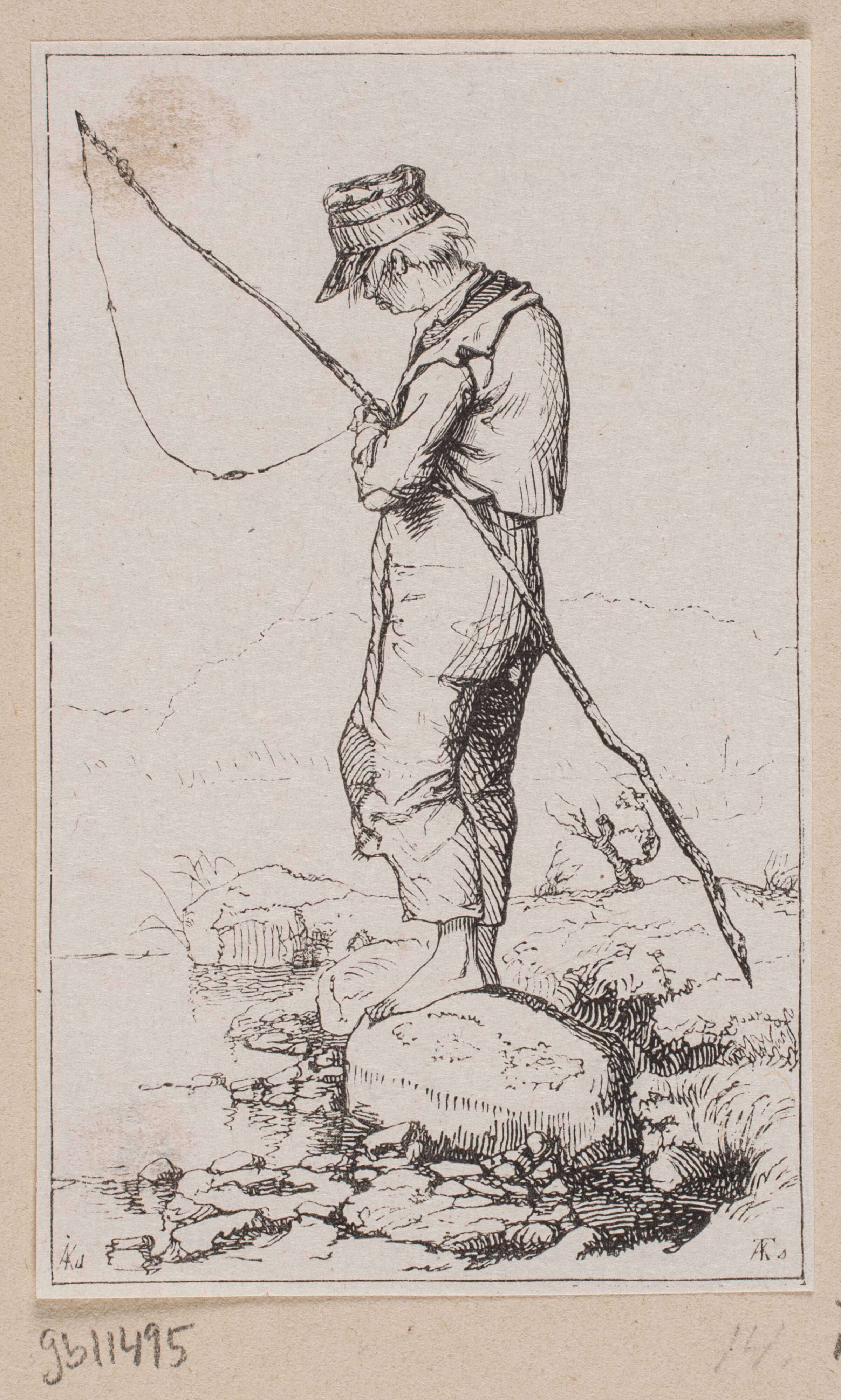 En bondedreng, der fisker, Axel Theodor Kittendorff, 1843