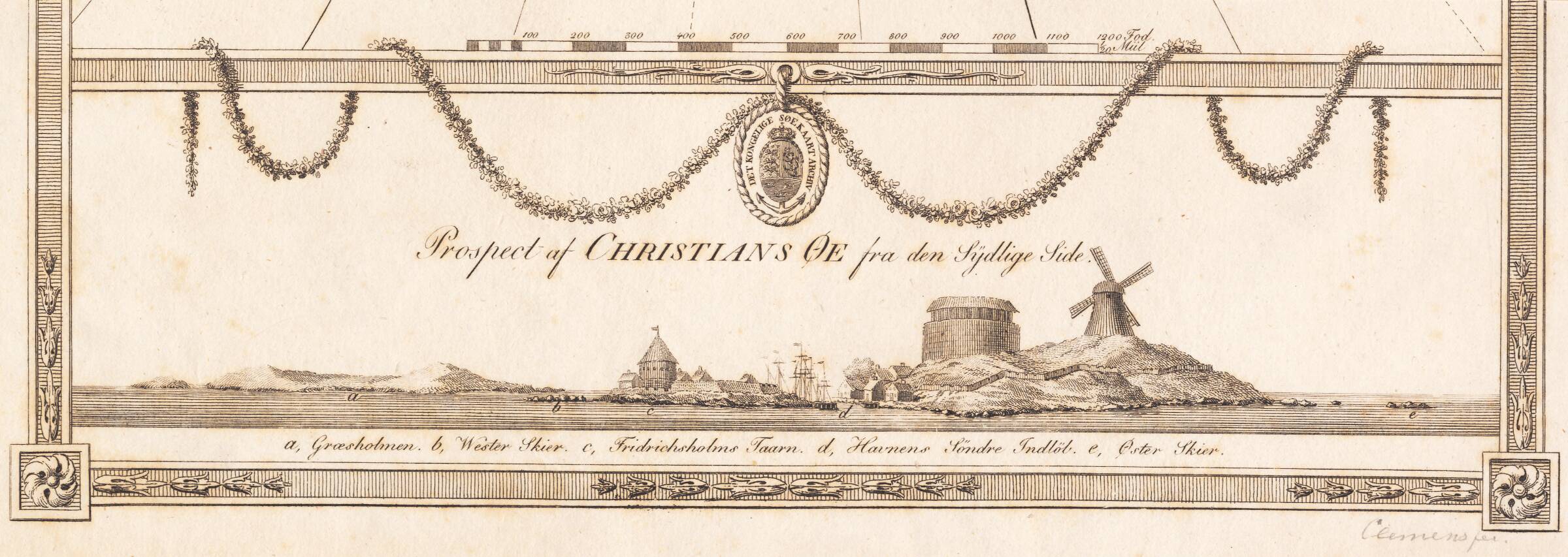 Prospekt til kort over Christiansø, J.F. Clemens, 1748-1831