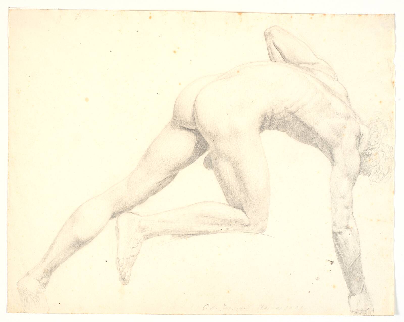 Nøgen foroverbøjet mandlig model, C.A. Jensen, 1821