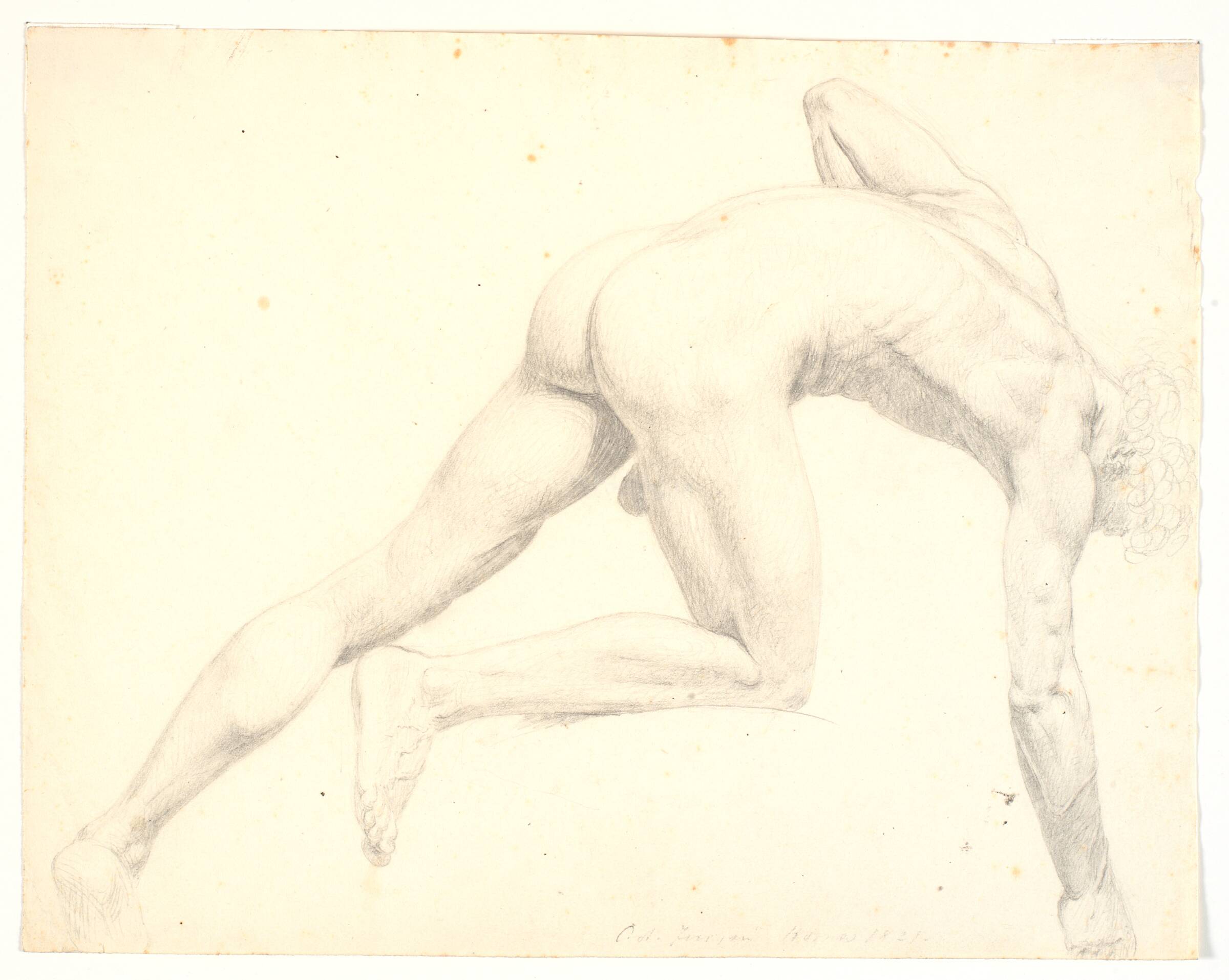 Nøgen foroverbøjet mandlig model, C.A. Jensen, 1821