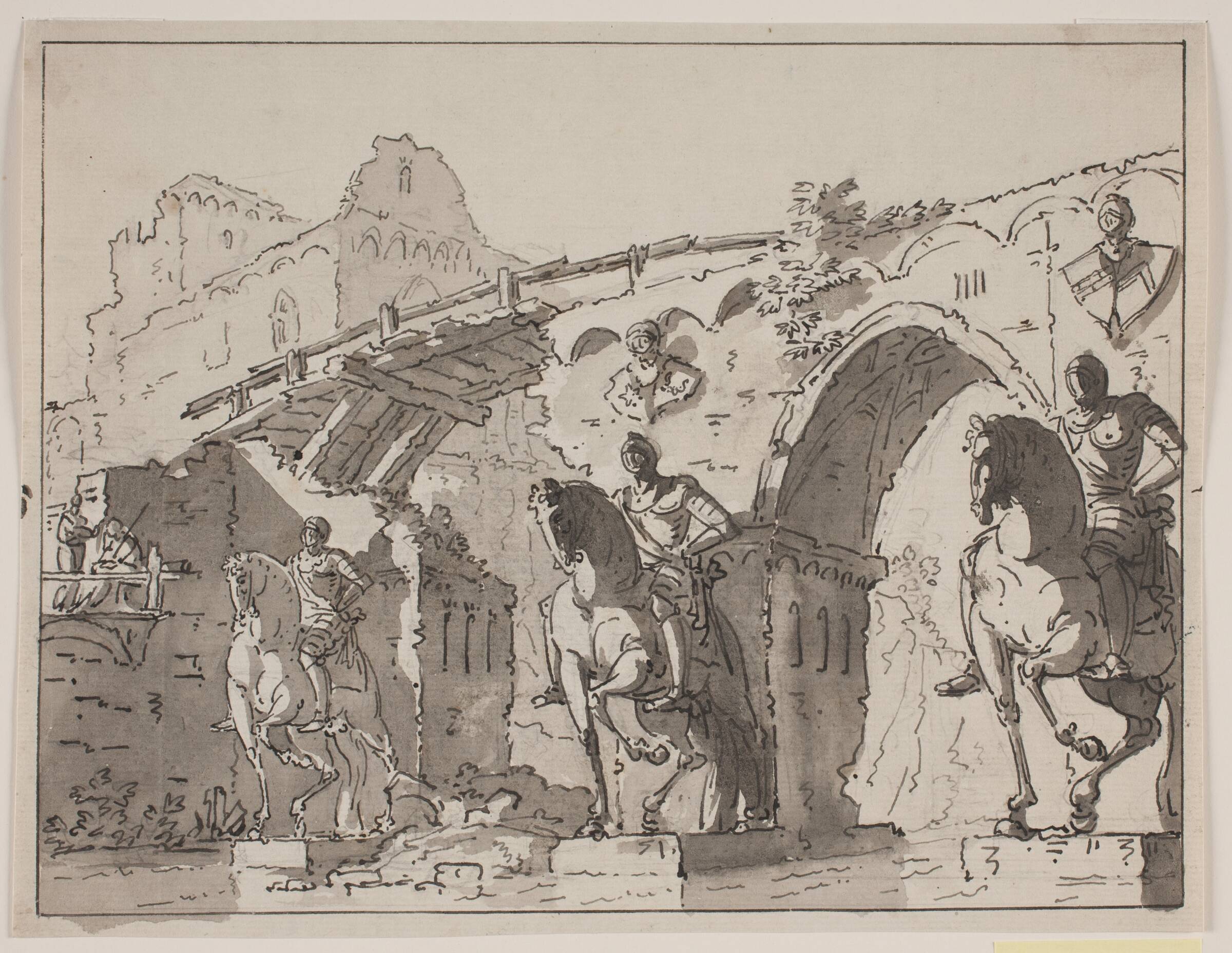 Fantastisk bro med ryttersratuer, Jens Petersen Lund, 1730-1793