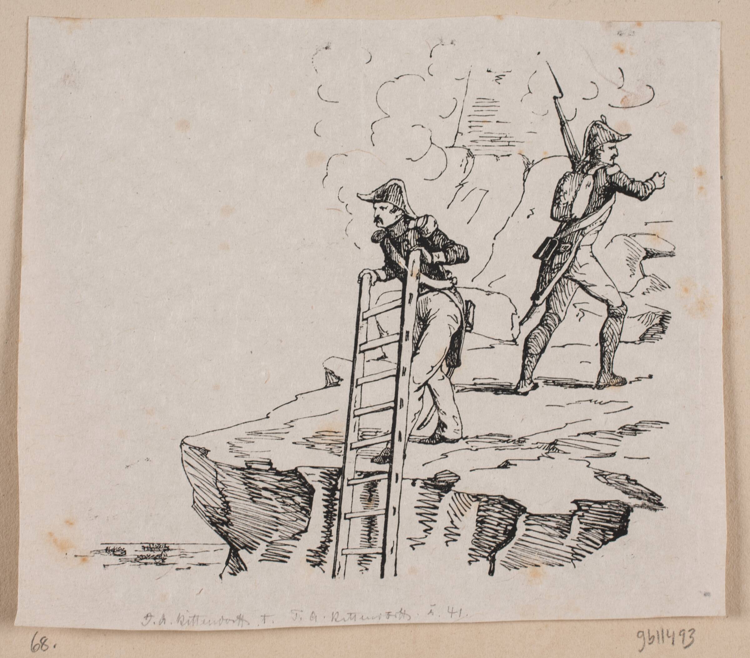 To grenadere på en klippesats, Axel Theodor Kittendorff, 1841