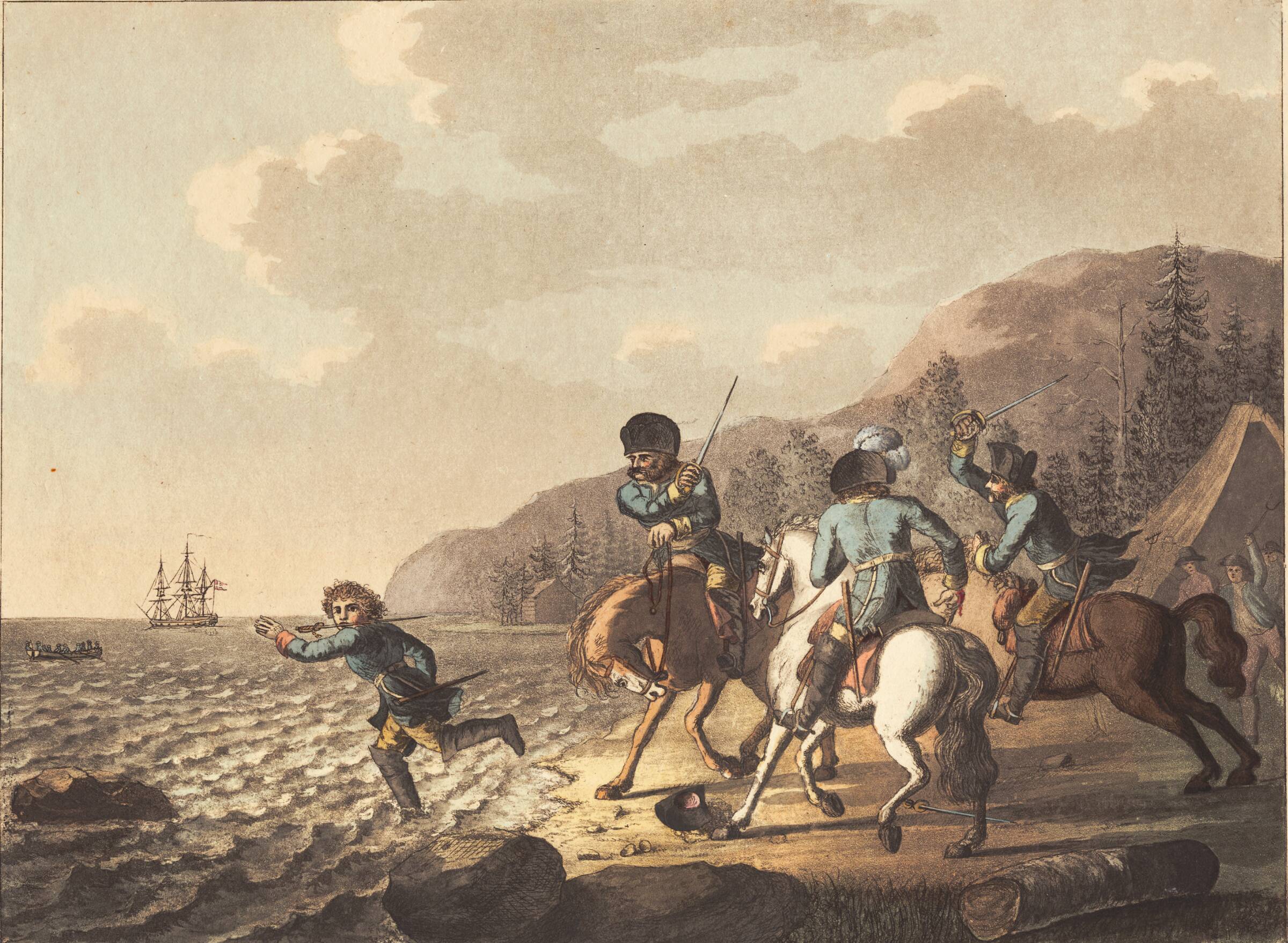 Tordenskjold undslipper de svenske dragoner, Niels Truslew, 1762-1826