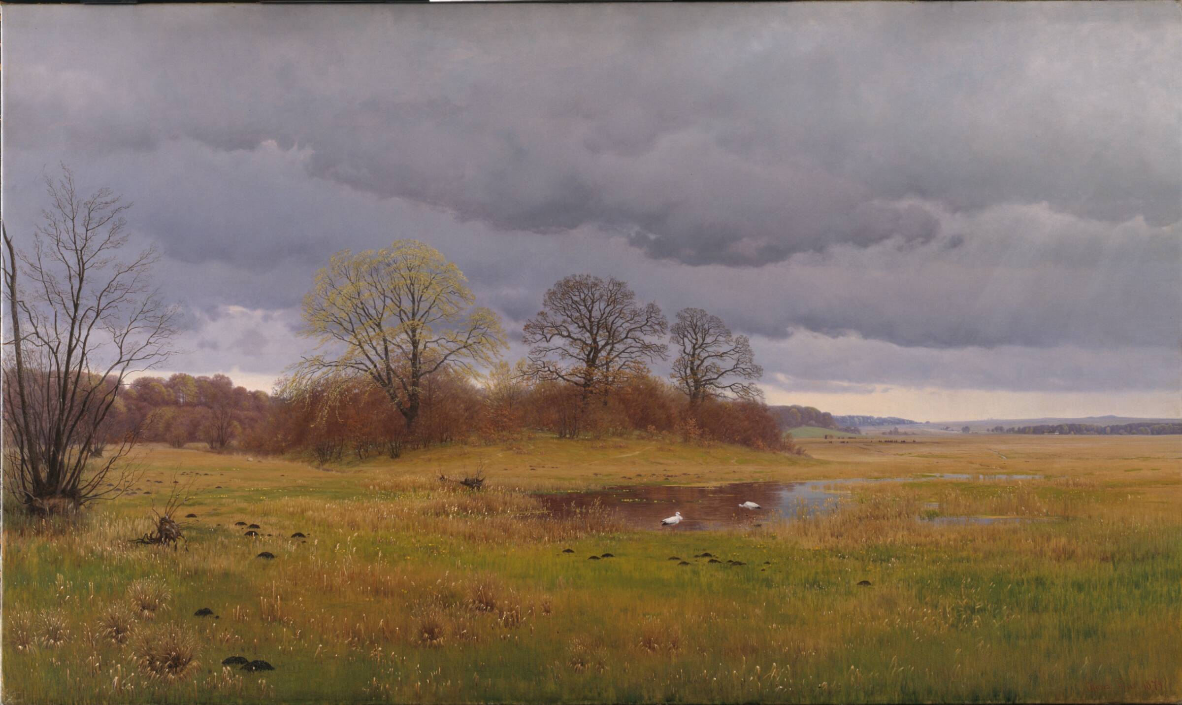 Forårslandskab med regnbyger. Sydsjælland, Hans Friis, 1879