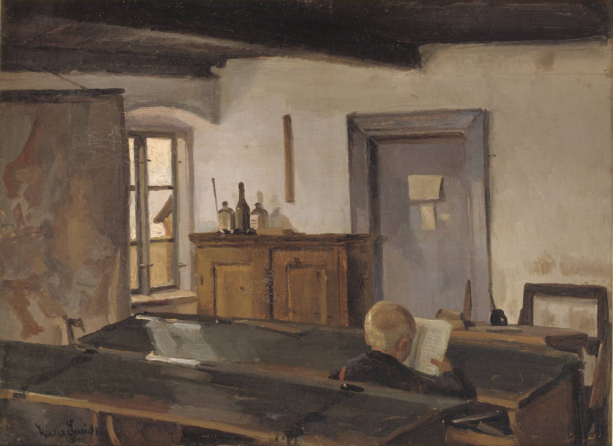 En skolestue med en læsende dreng, Hans Smidth, 1854-1917