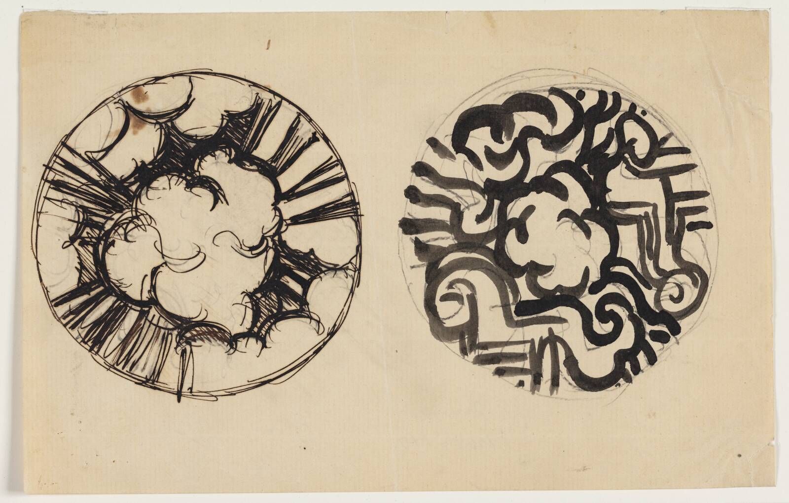 Blad med to studier til fad, Thorvald Bindesbøll, 1895