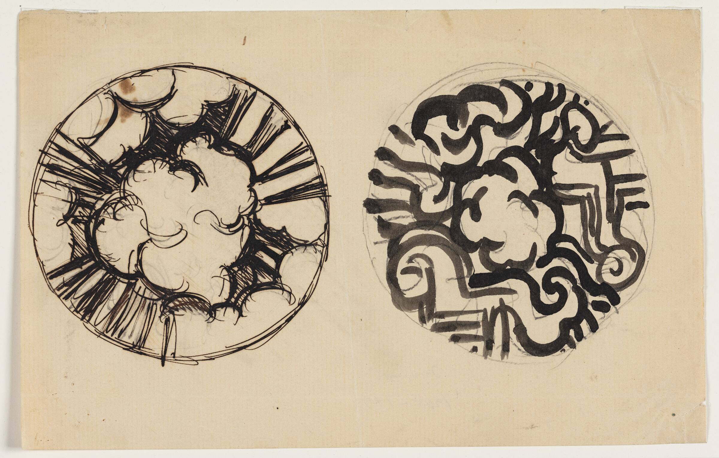 Blad med to studier til fad, Thorvald Bindesbøll, 1895