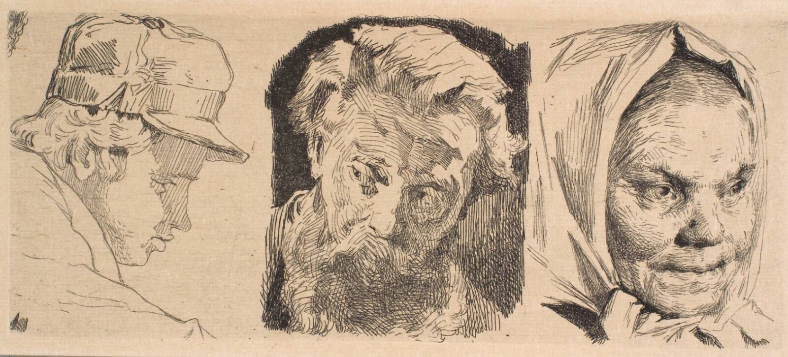 Prøveplade: Tre hoveder, Frans Schwartz, 1899