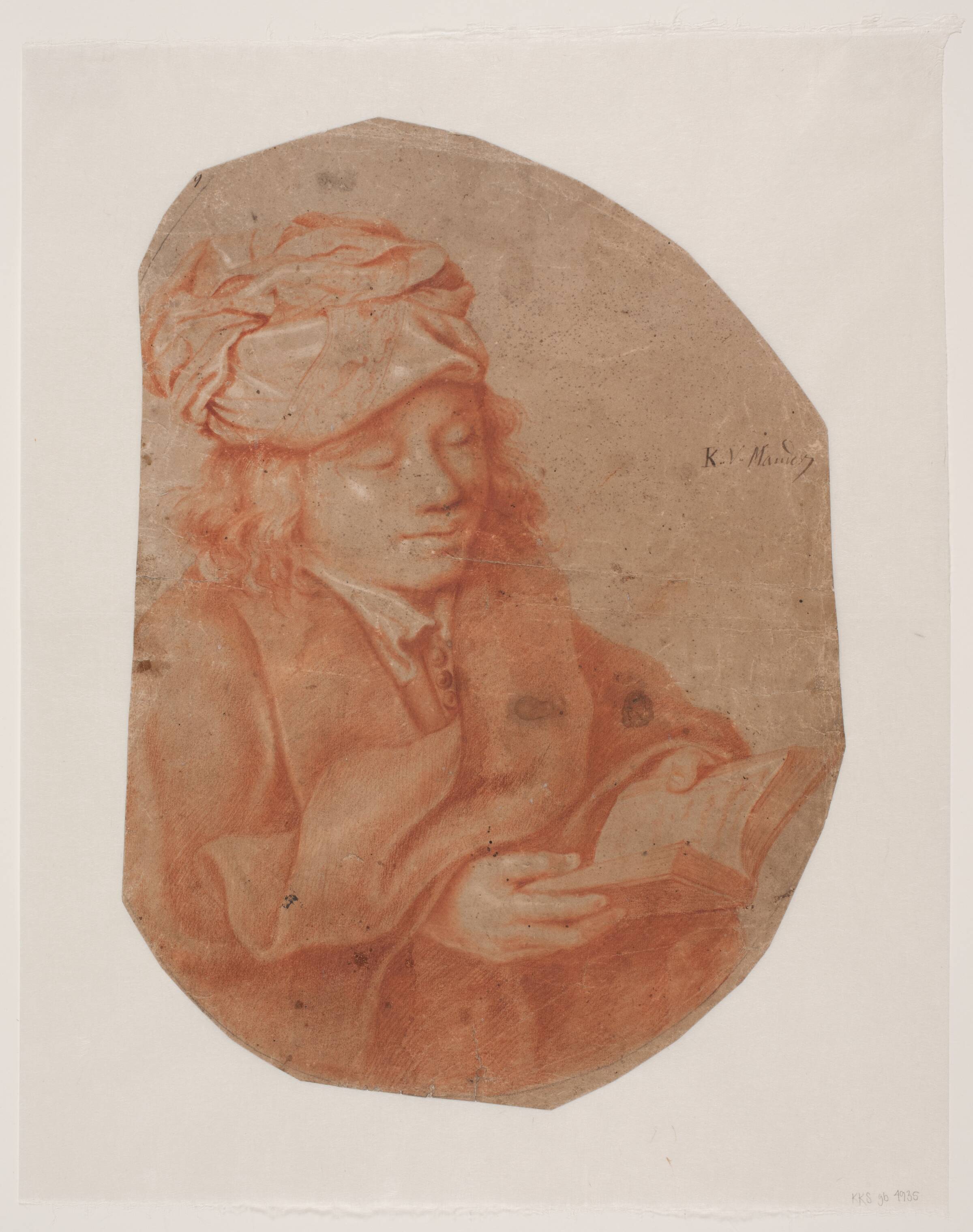 Læsende ung mand med et tørklæde svøbt om hovedet., Mander III, Karel van, 1609-1670