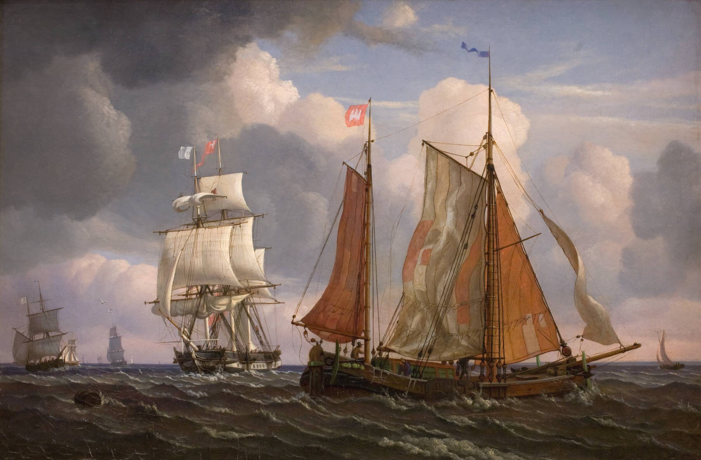 Sejlende og krydsende skibe, Øresund, Adolph Friedrich Vollmer, 1832