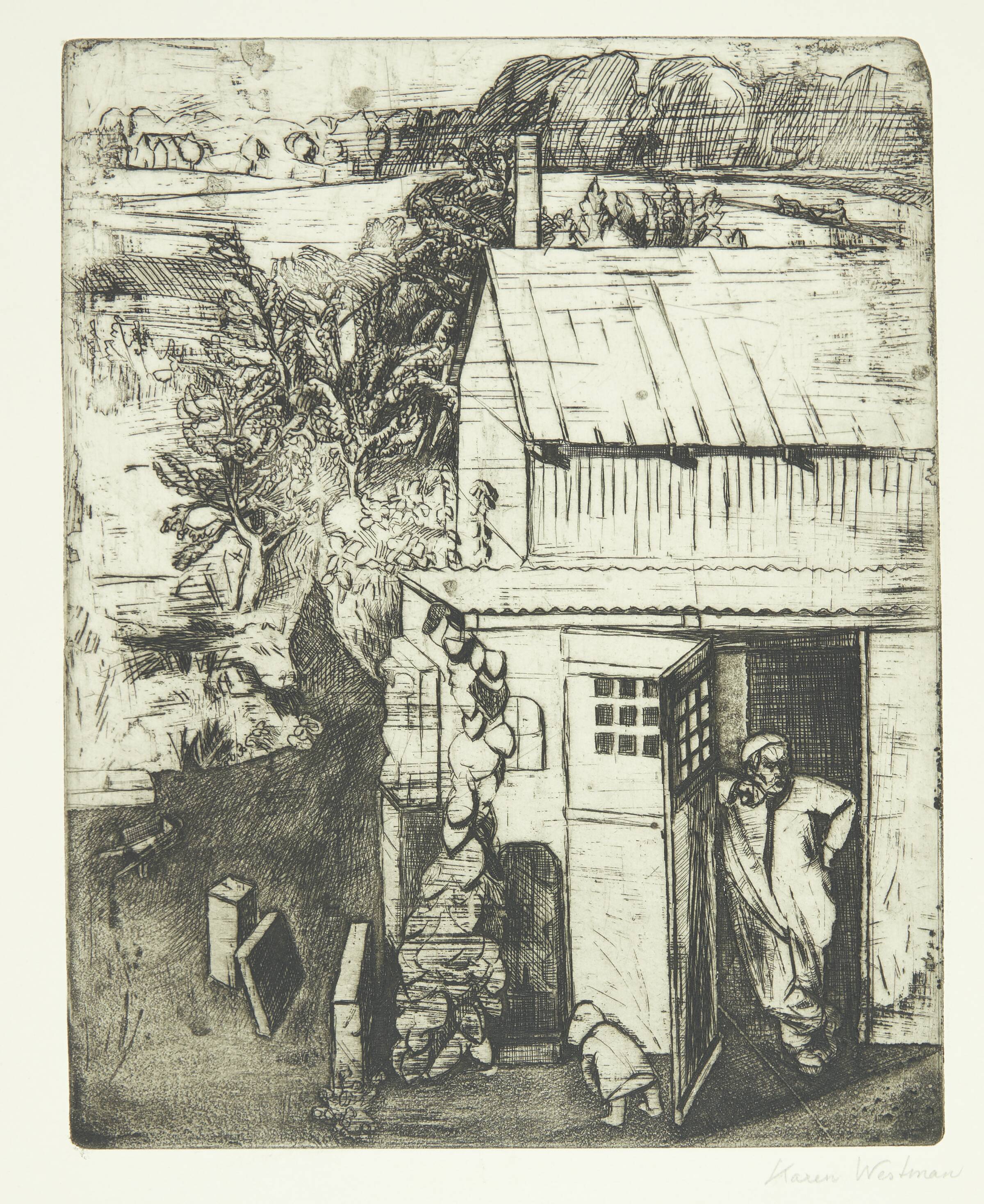 Genrebillede (Gunnar i atelierdøren), Karen Westman, 1948