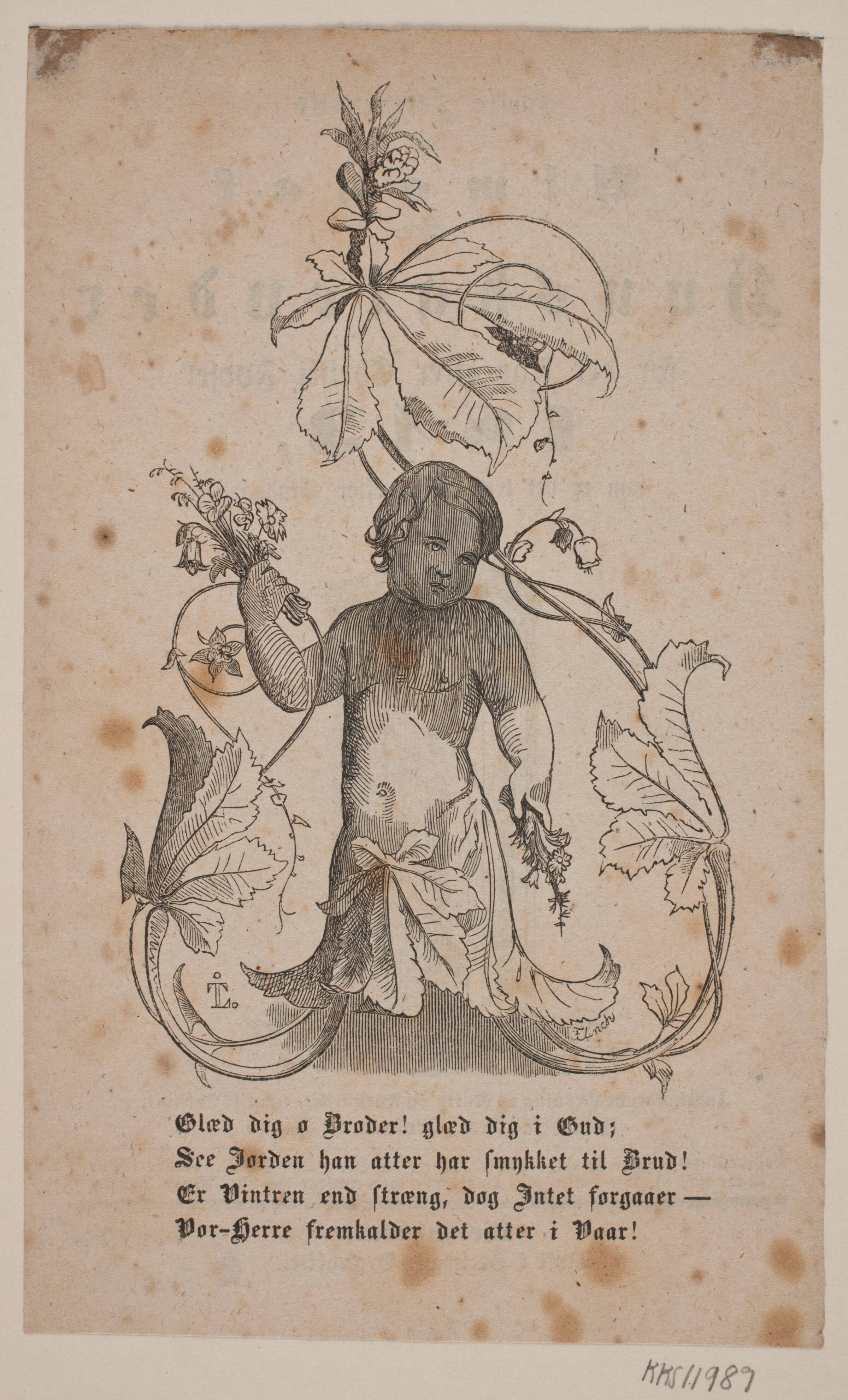 Genius med blomster i hænderne, Andreas Flinch, 1843