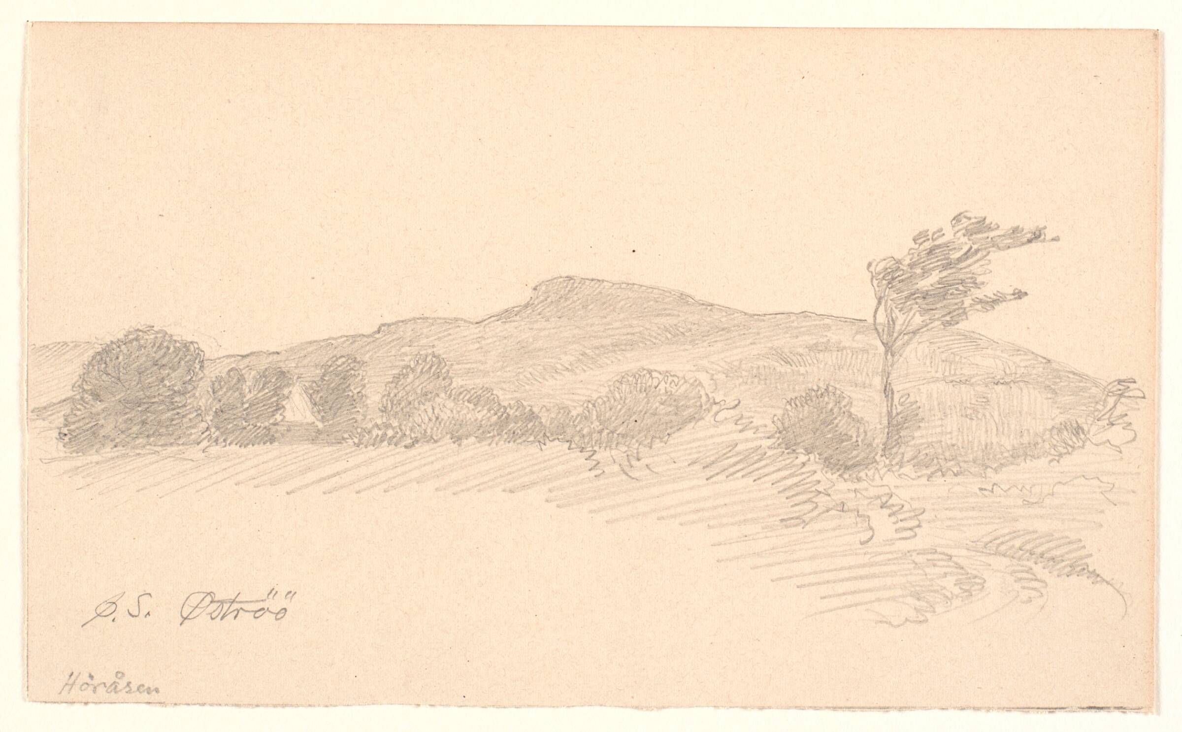 Landskab med udsigt mod højderyggen Höråsen. Öströö, Joakim Skovgaard, 1878-1881
