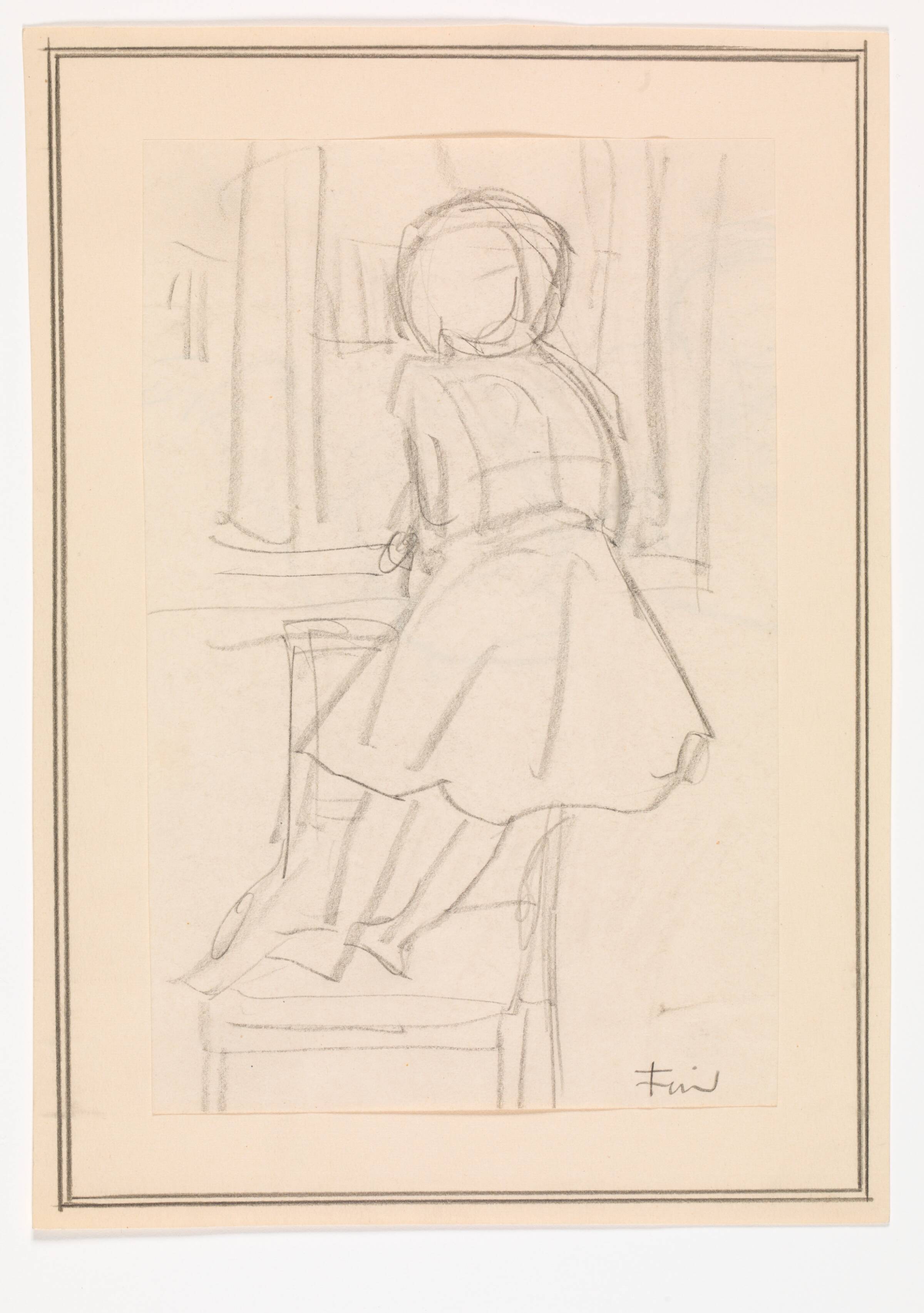 Lille pige der står på en stol og kigger ud af et vindue, Ludvig Find, 1869-1945