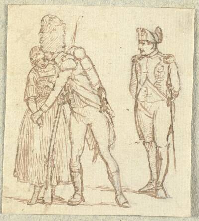 Fransk gardist kysser en pige, Napoleon i baggrunden