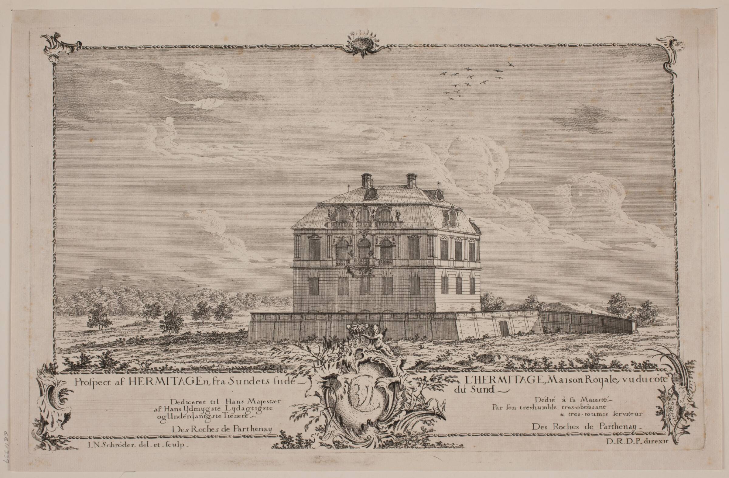 Eremitagen, fra søsiden, J.N. Schrøder, 1740-1749