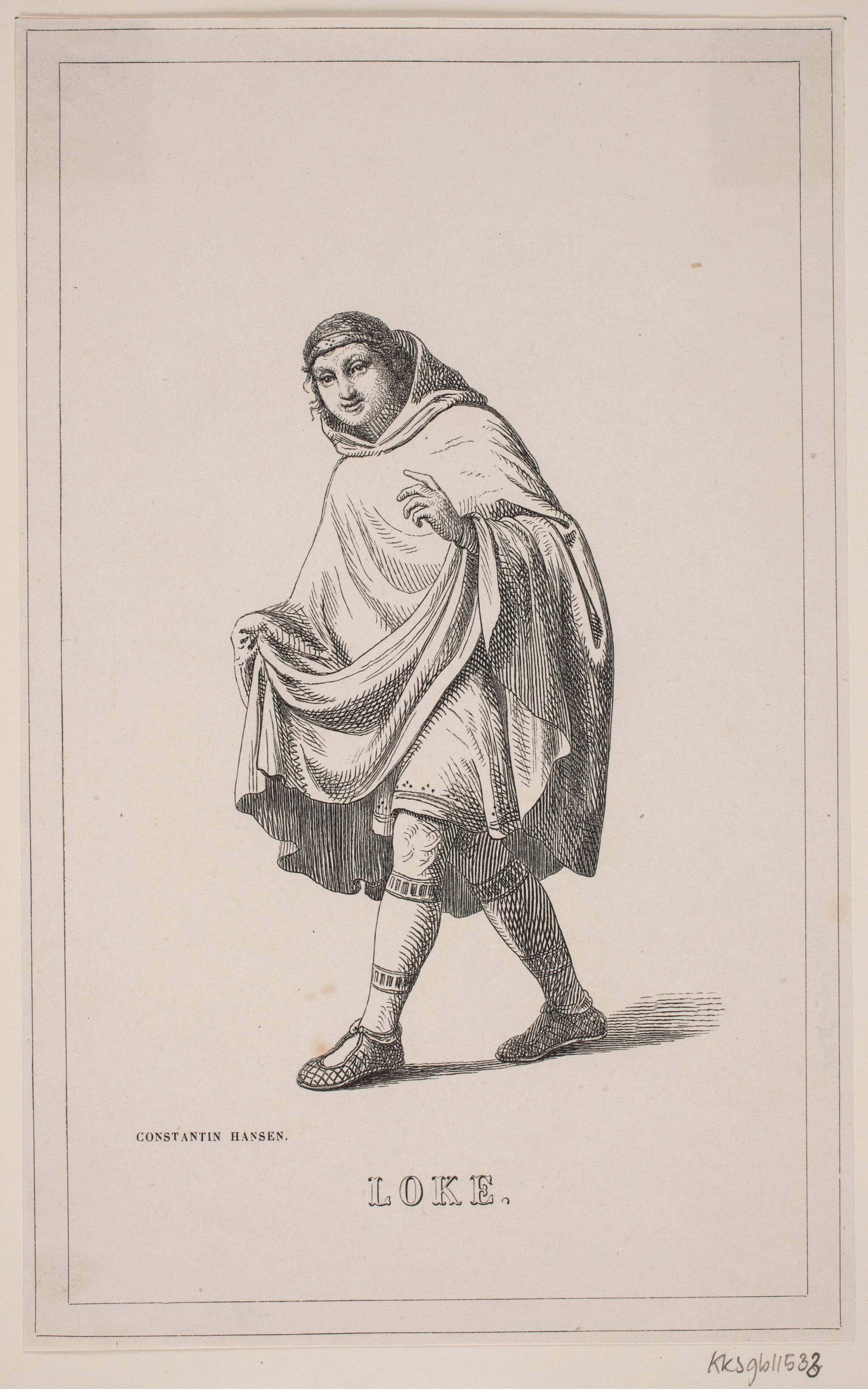 Loke. Illustration til Fabricius' Danmarks historie 1, 108., H.C. Henneberg, 1854