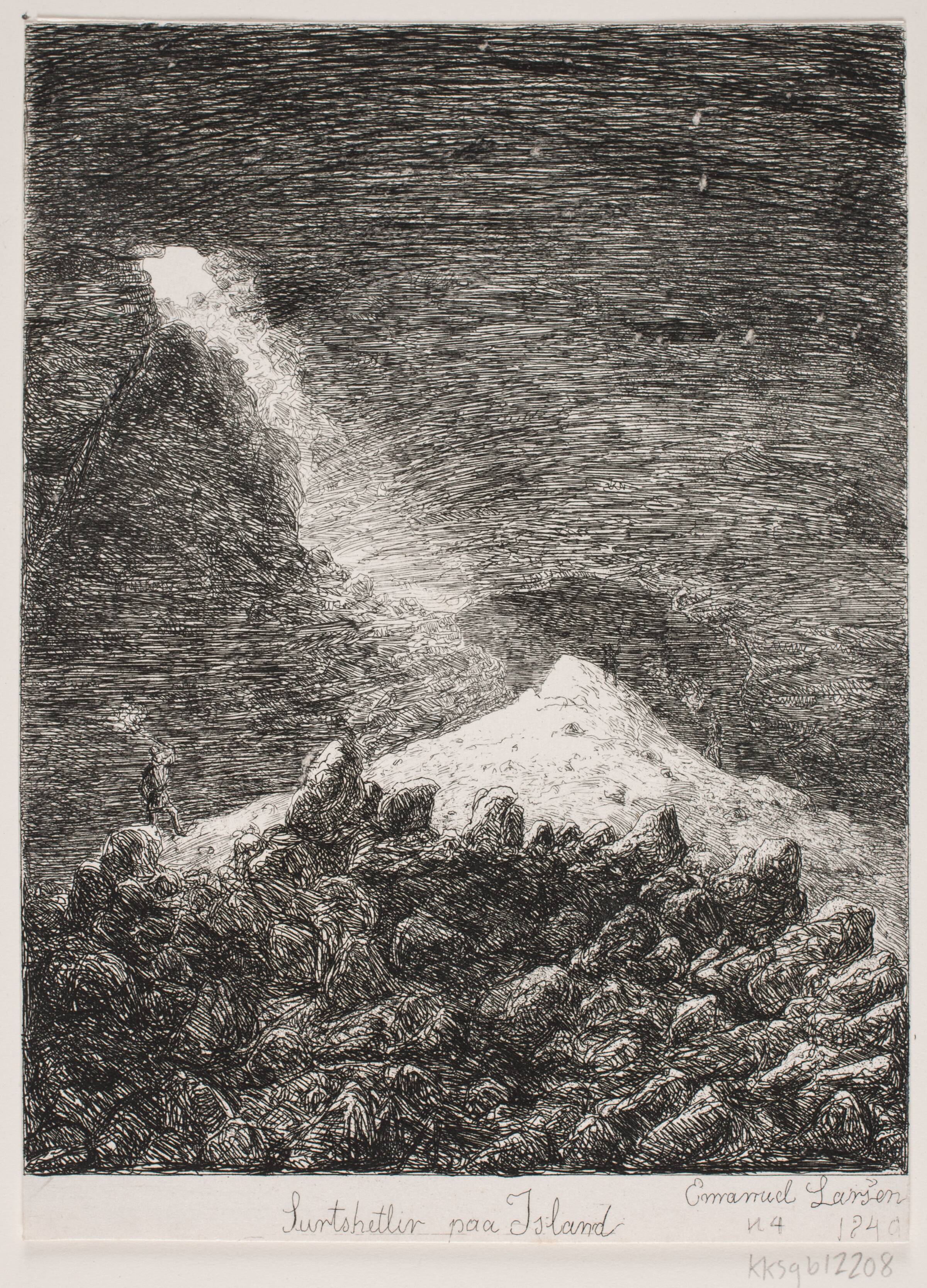 Surtshellir på Island, Emanuel Larsen, 1849