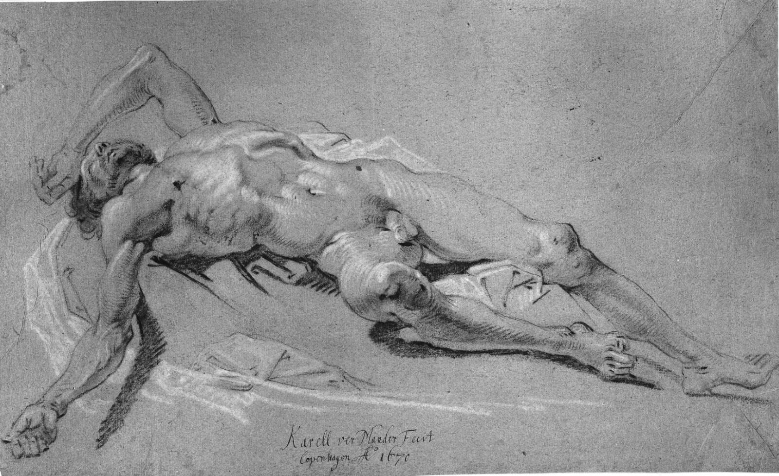 Liggende mandlig model, Mander III, Karel van, 1634-1670